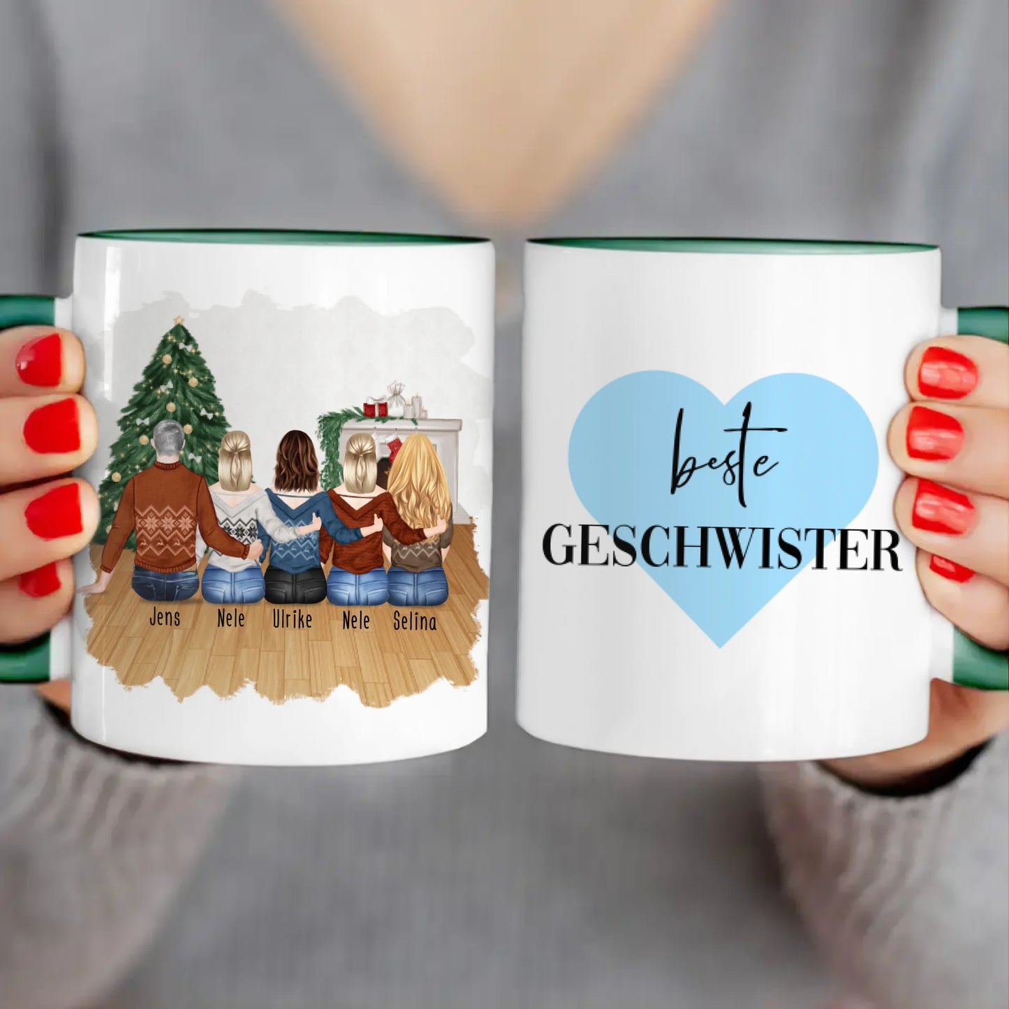 Personalisierte Tasse mit Bruder/Schwester (4 Schwestern + 1 Bruder) - Weihnachtstasse