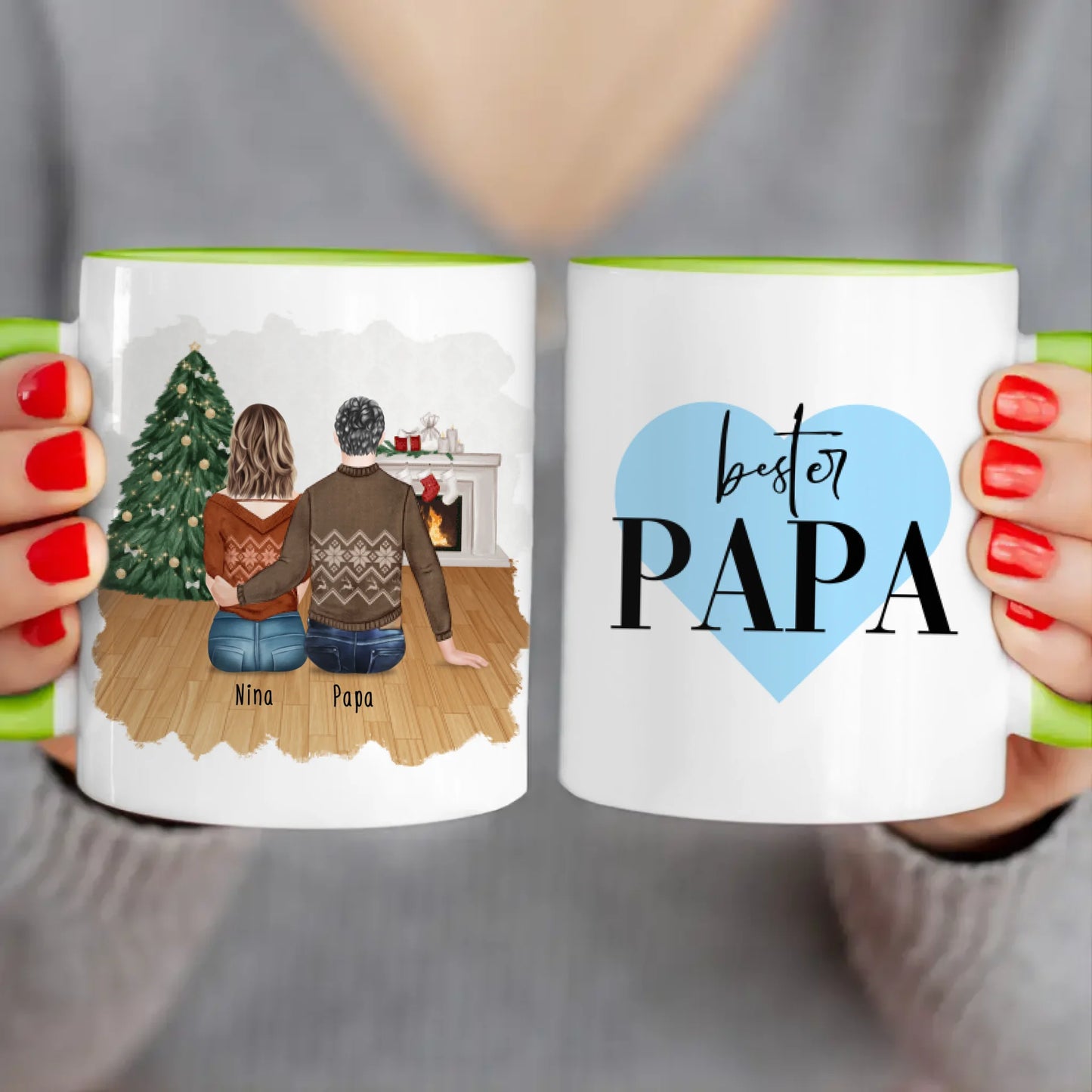 Personalisierte Tasse mit Vater/Tochter (1 Tochter) - Weihnachtstasse