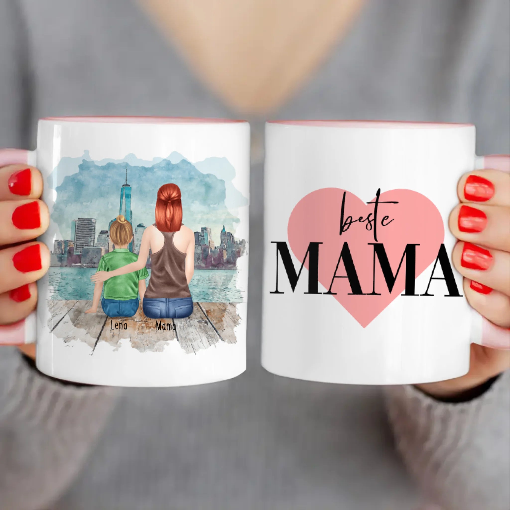 Personalisierte Tasse mit Mutter und Kind (1 Kind + 1 Mutter)