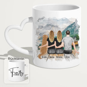 Personalisierte Tasse -  2 Frauen + 1 Mann + 1 Hund