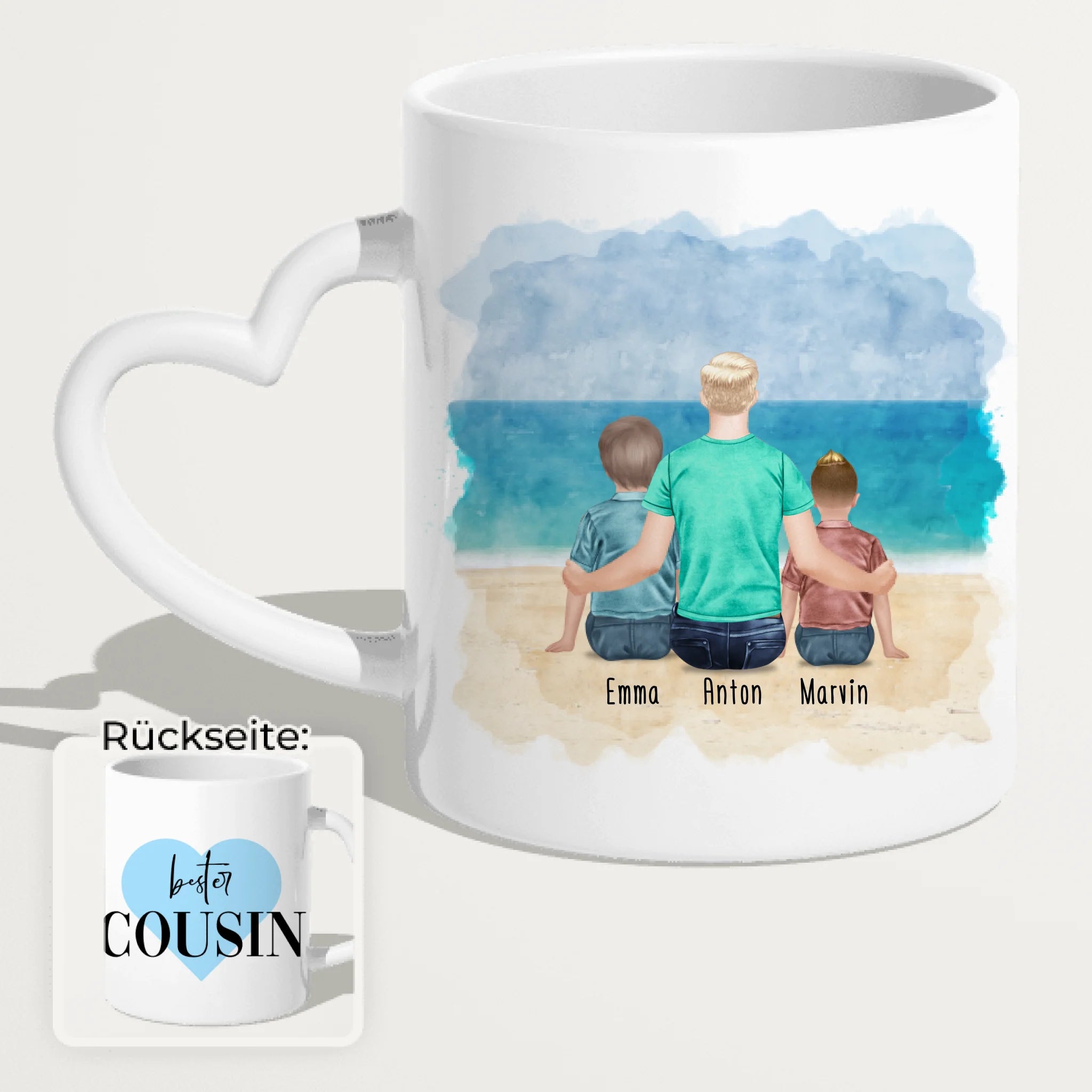 Personalisierte Tasse - 1 Teenager (m) + 1 Kind (m/w) + 1 Kleinkind (m/w)