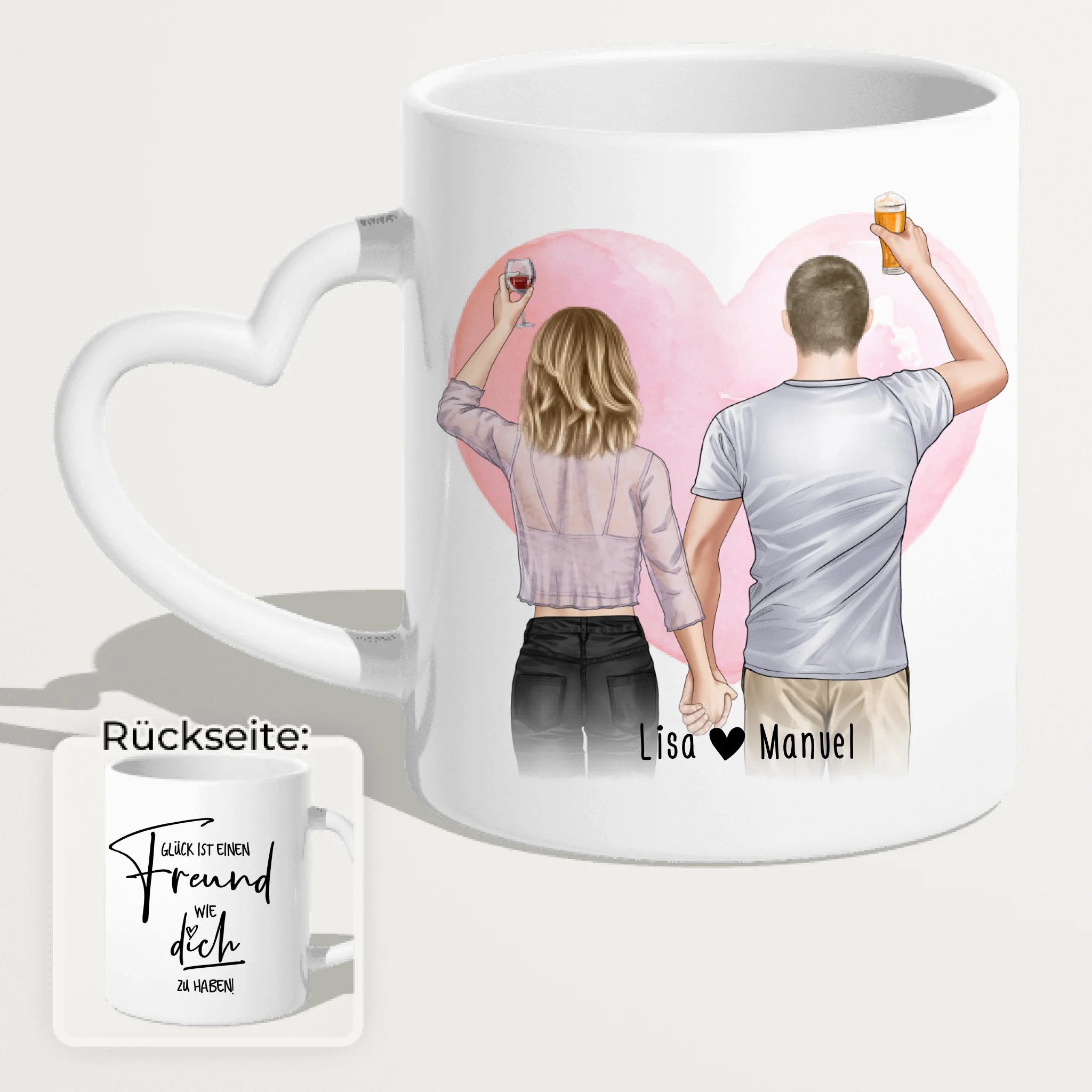 Personalisierte Tasse - Paar/Pärchen/Beste Freunde (1 Frau + 1 Mann stehend)