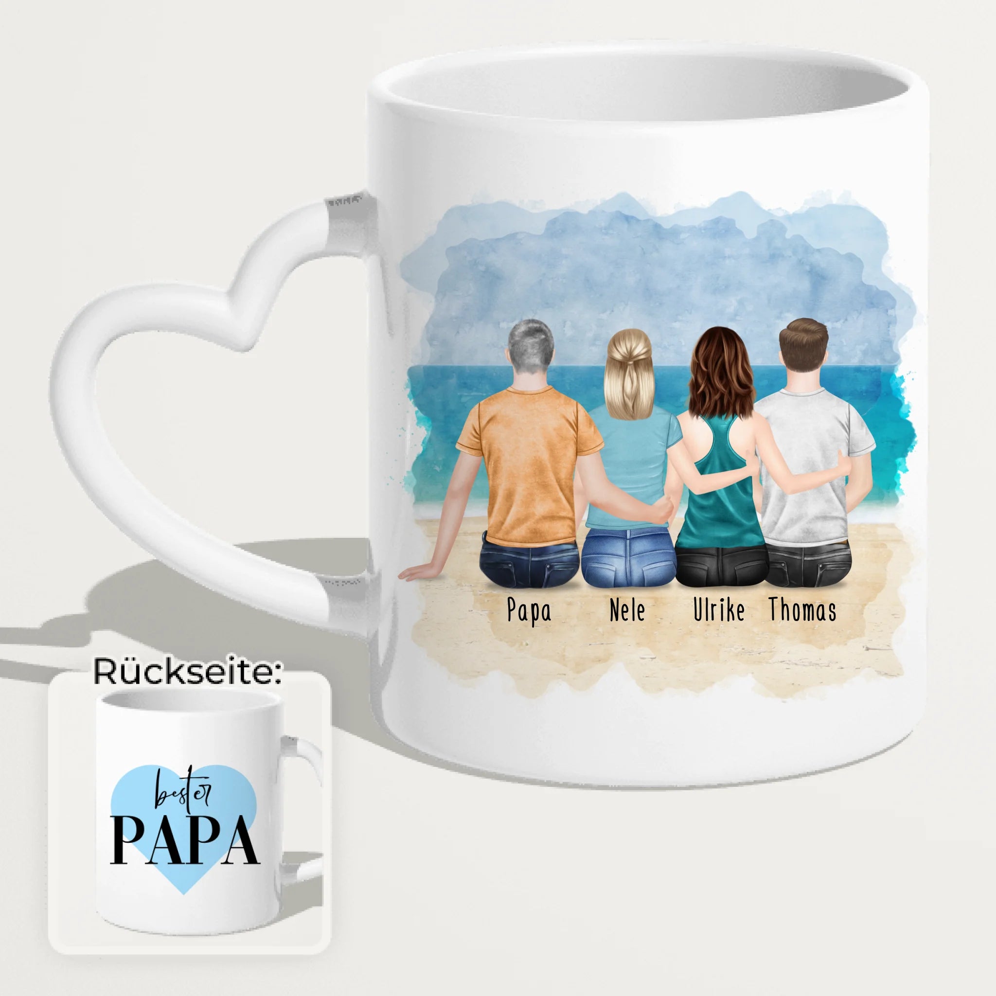 Personalisierte Tasse mit Vater/Tochter/Sohn (2 Töchter + 1 Sohn)