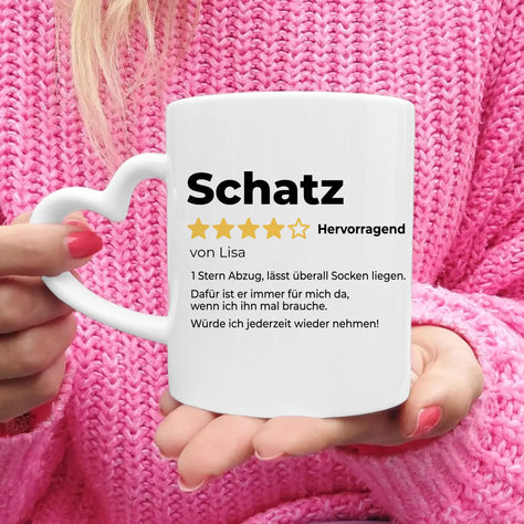 Personalisierte Tasse - Karte in Herzform, Spruch, Namen & Ort