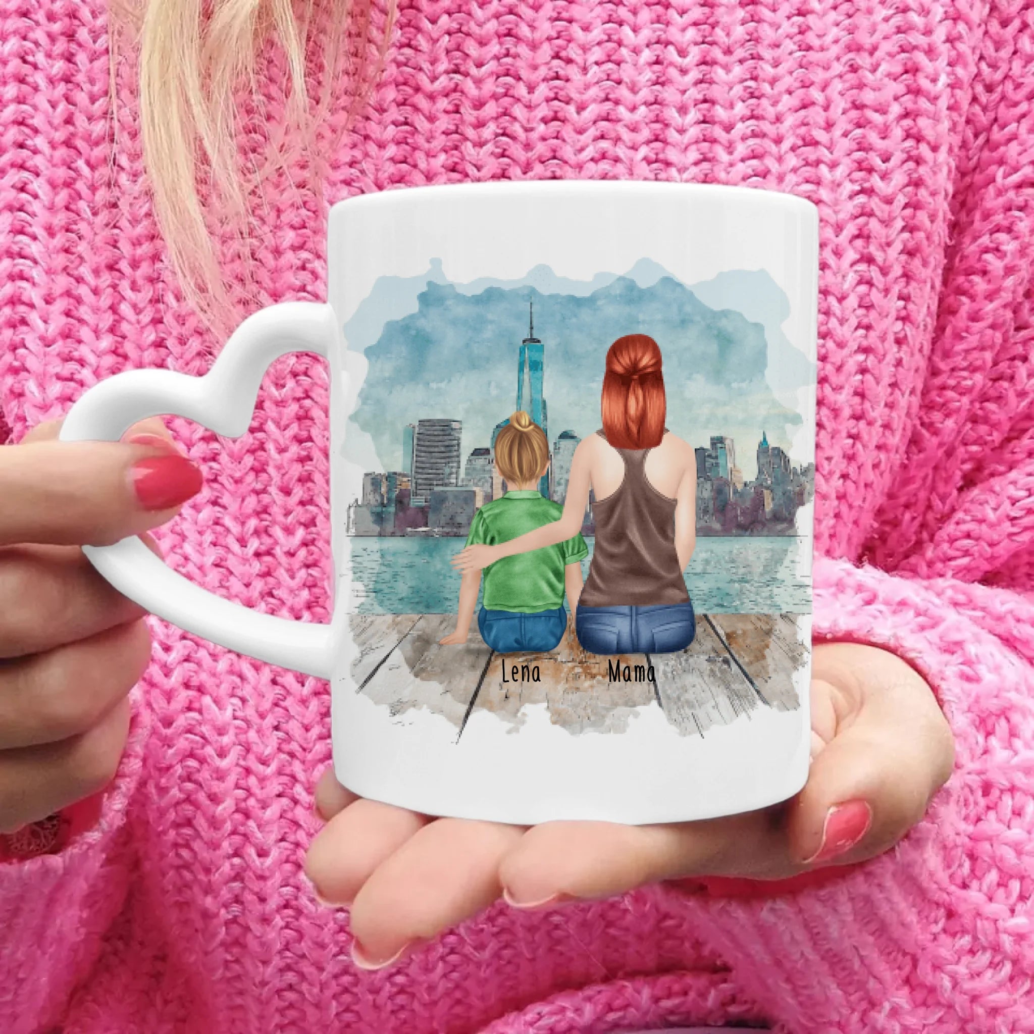 Personalisierte Tasse mit Mutter und Kind (1 Kind + 1 Mutter)