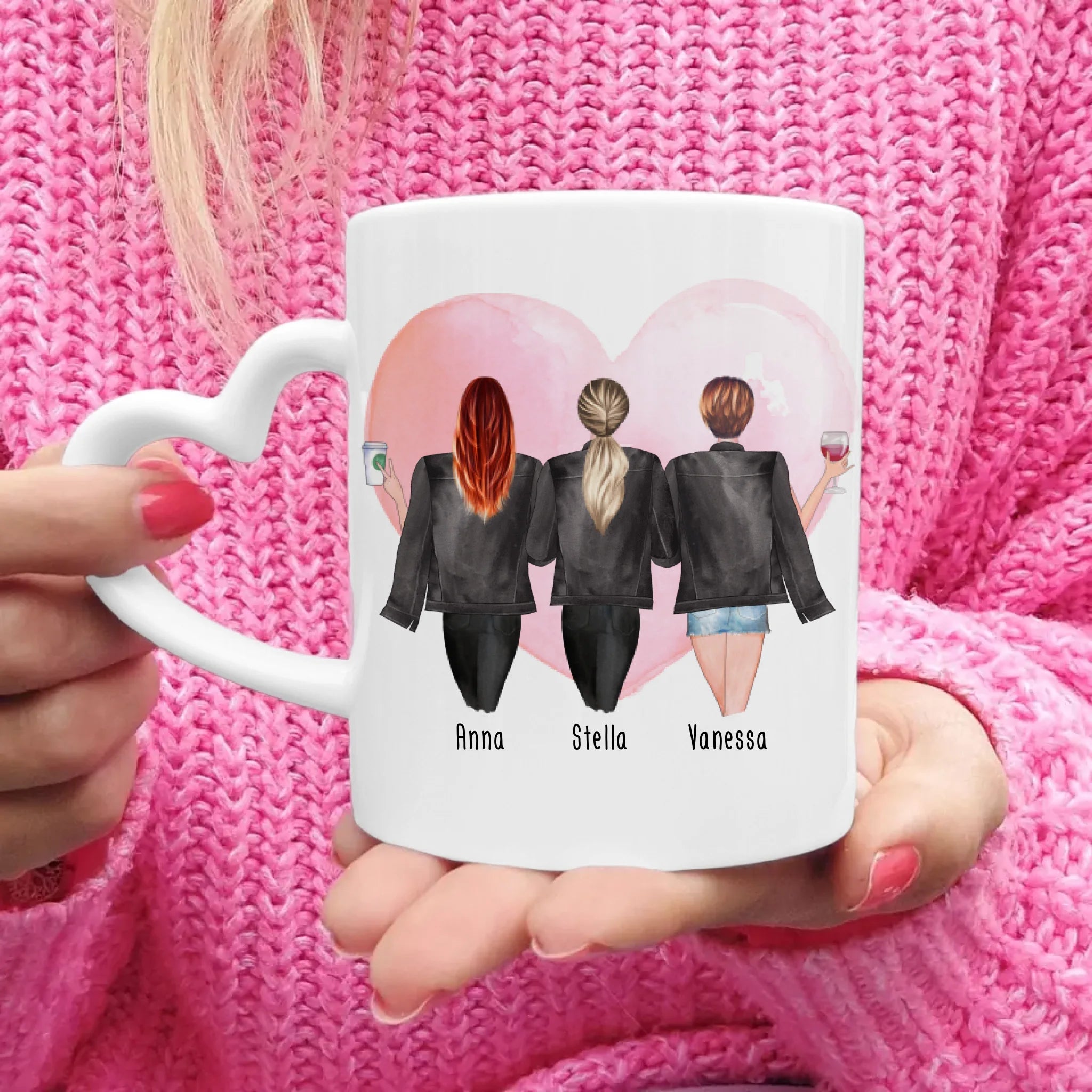 Personalisierte Tasse - Beste Freundinnen mit Jacken (3 Freundinnen)