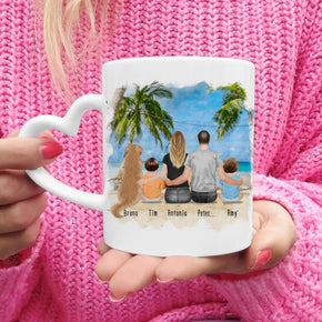 Personalisierte Tasse mit Familie + 1 Hund (2 Babys)