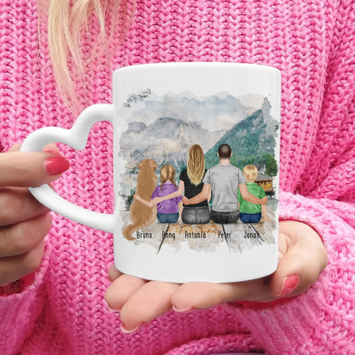 Personalisierte Tasse mit Familie + 1 Hund (2 Kinder)