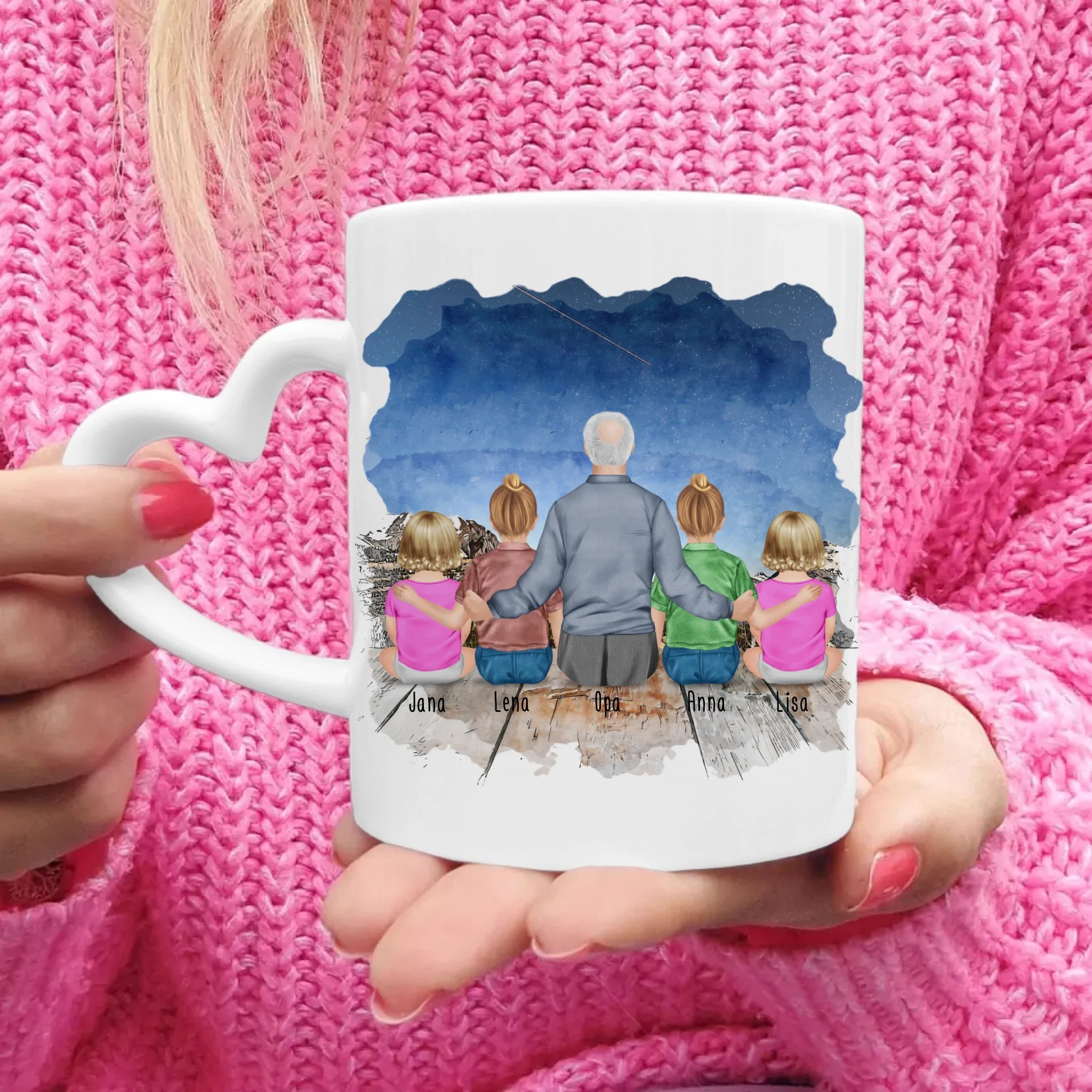 Personalisierte Tasse für Opa (2 Kinder + 2 Babys + 1 Opa)