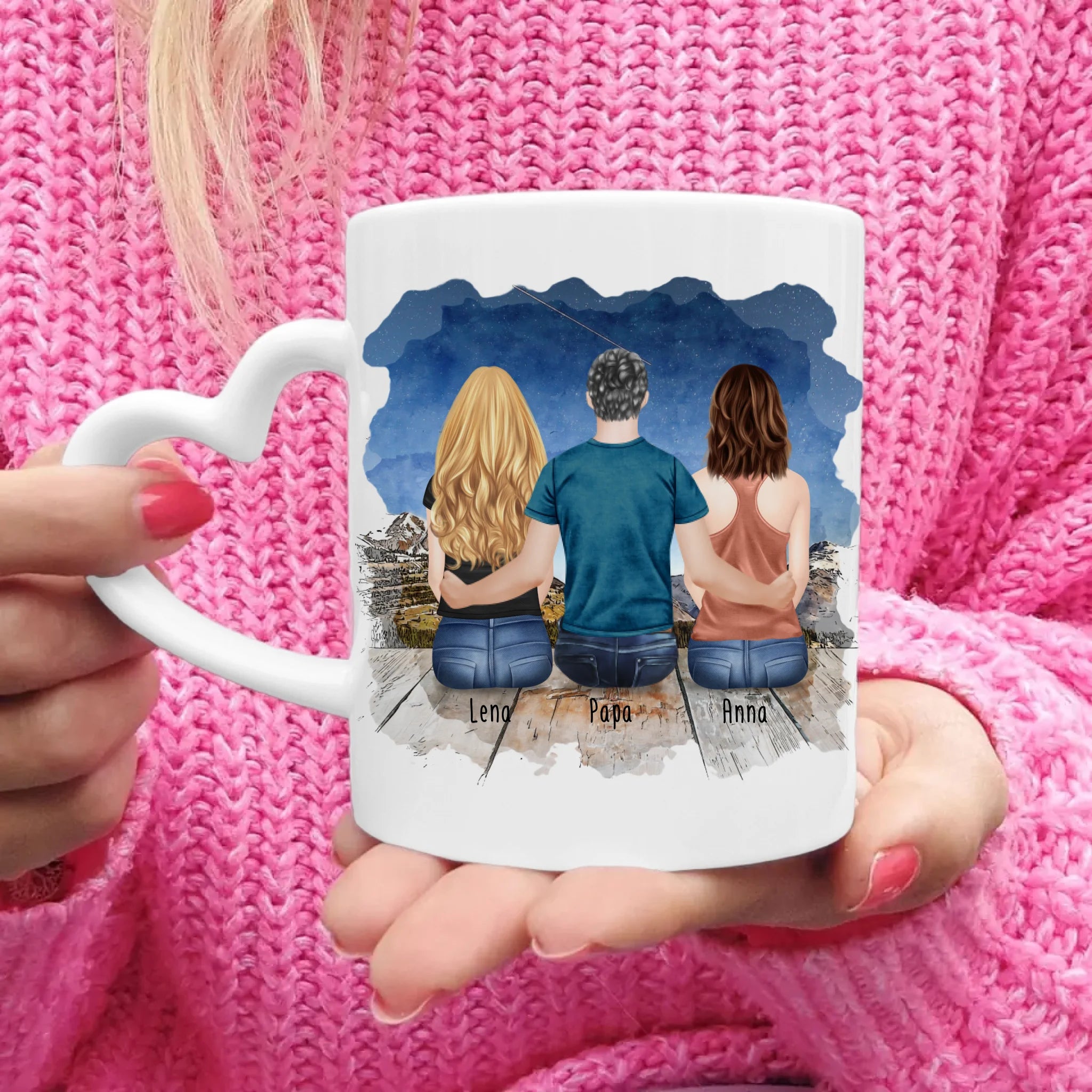 Personalisierte Tasse mit Vater/Tochter (2 Töchter)