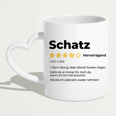 Personalisierte Tasse - Karte in Herzform, Spruch, Namen & Ort