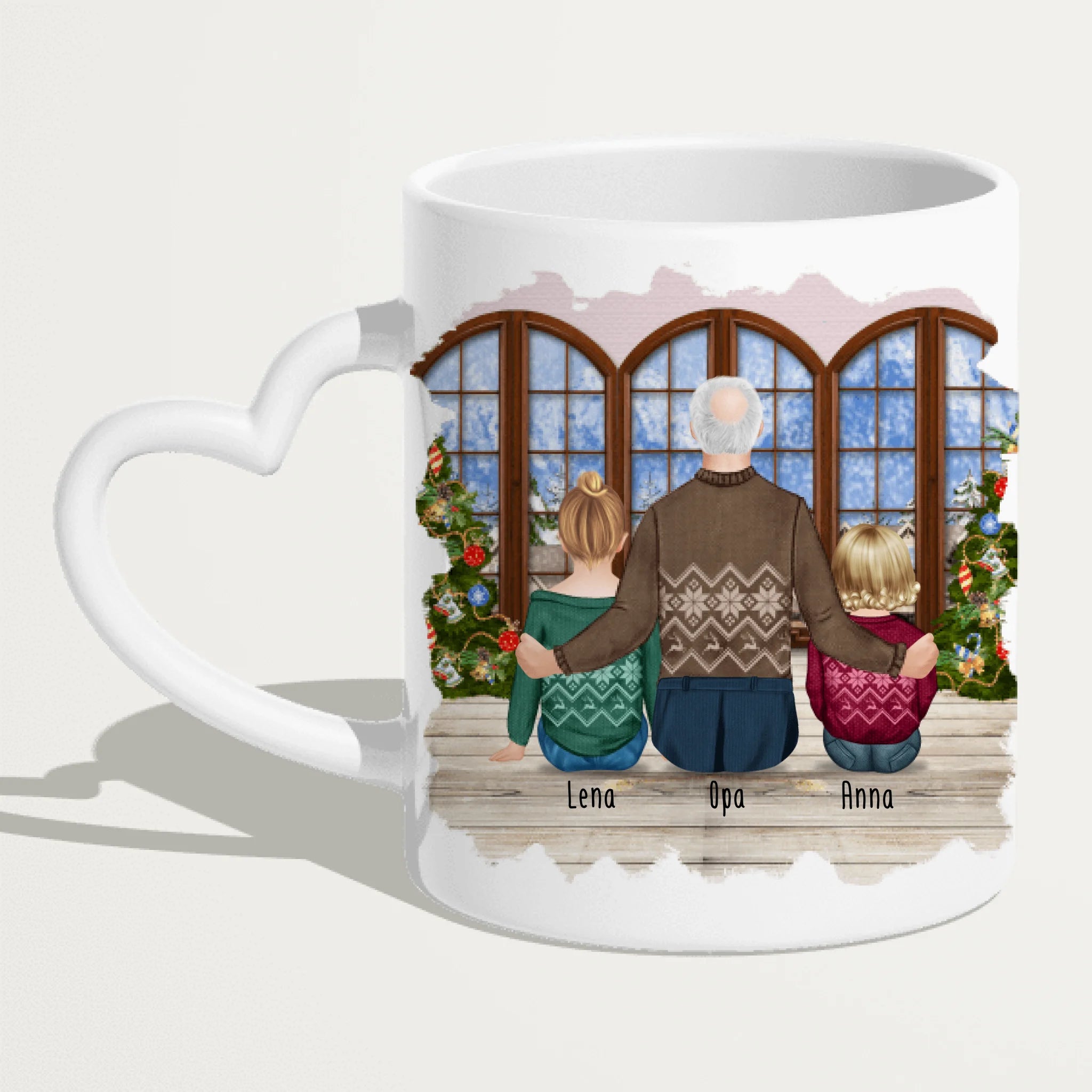 Personalisierte Tasse für Opa (1 Baby + 1 Kind + 1 Opa) - Weihnachtstasse