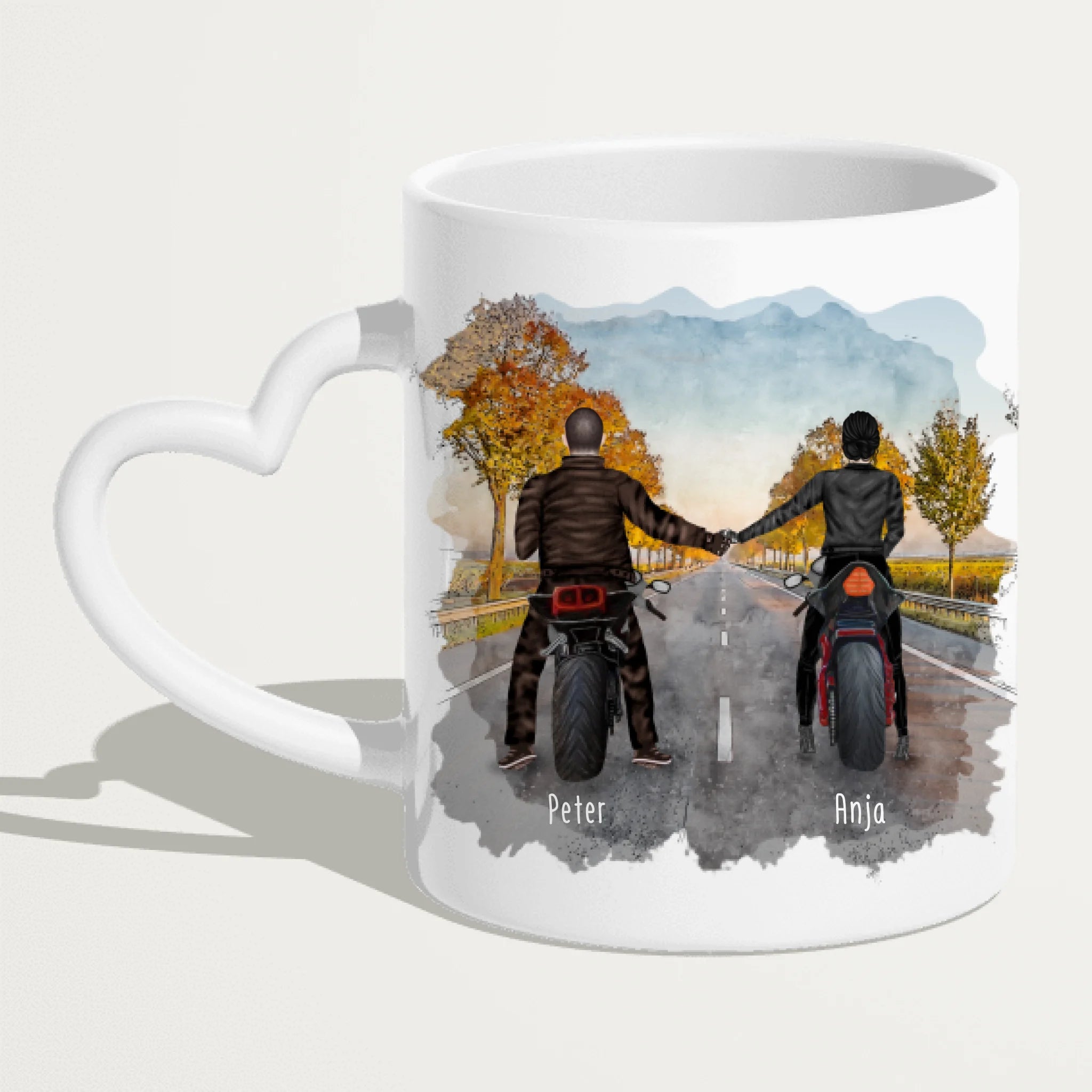 Personalisierte Tasse mit Motorrad Pärchen