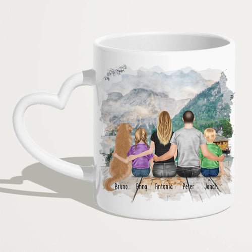 Personalisierte Tasse mit Familie + 1 Hund (2 Kinder)