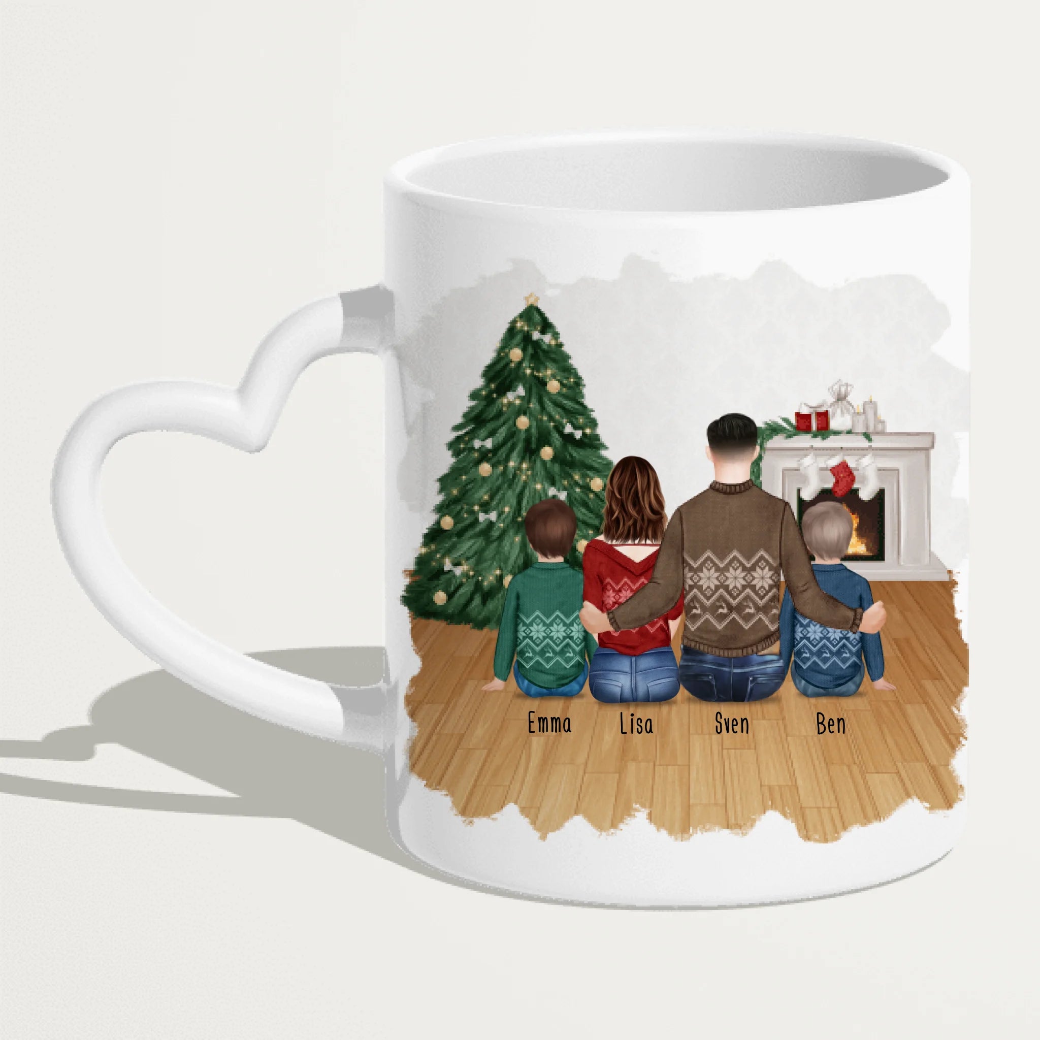 Personalisierte Tasse mit Vater (2 Kinder + 1 Teenangerin) - Weihnachtstasse