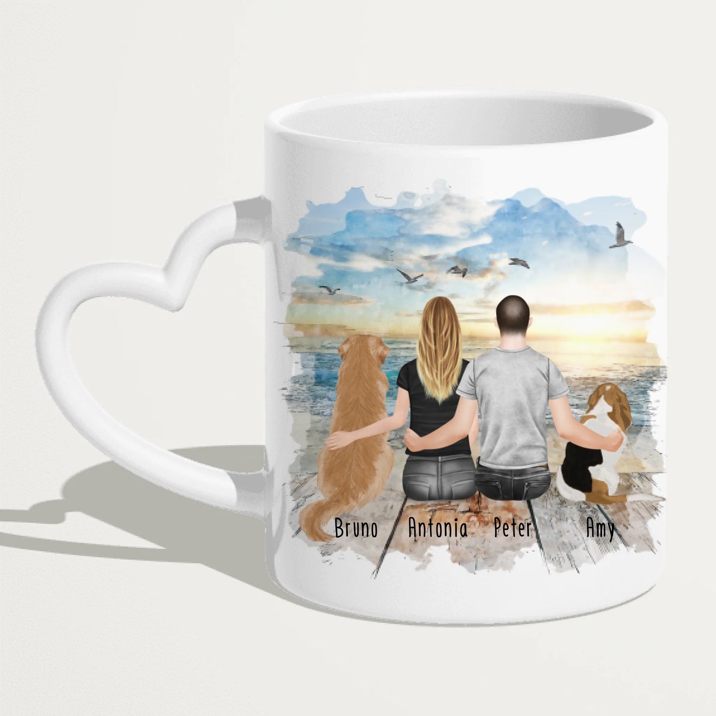 Personalisierte Tasse mit Pärchen und 2 Hunden