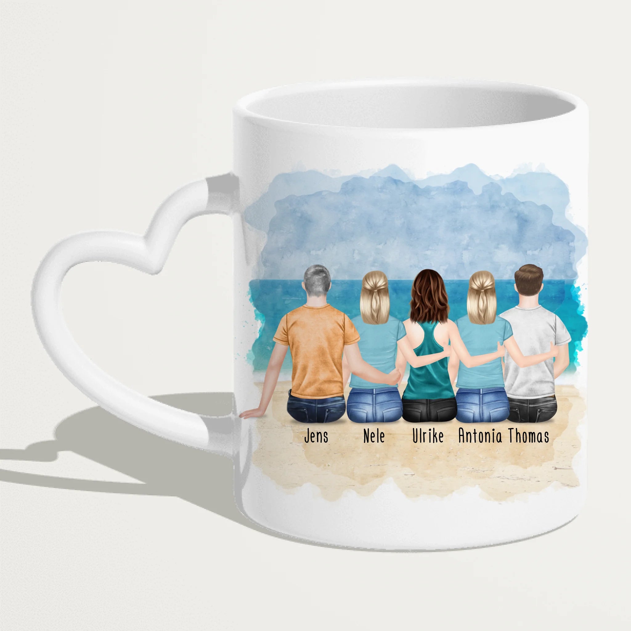 Personalisierte Tasse mit Bruder/Schwester (3 Schwestern + 2 Brüder)