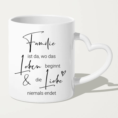 Personalisierte Tasse mit Familie + 1 Hund (2 Babys)