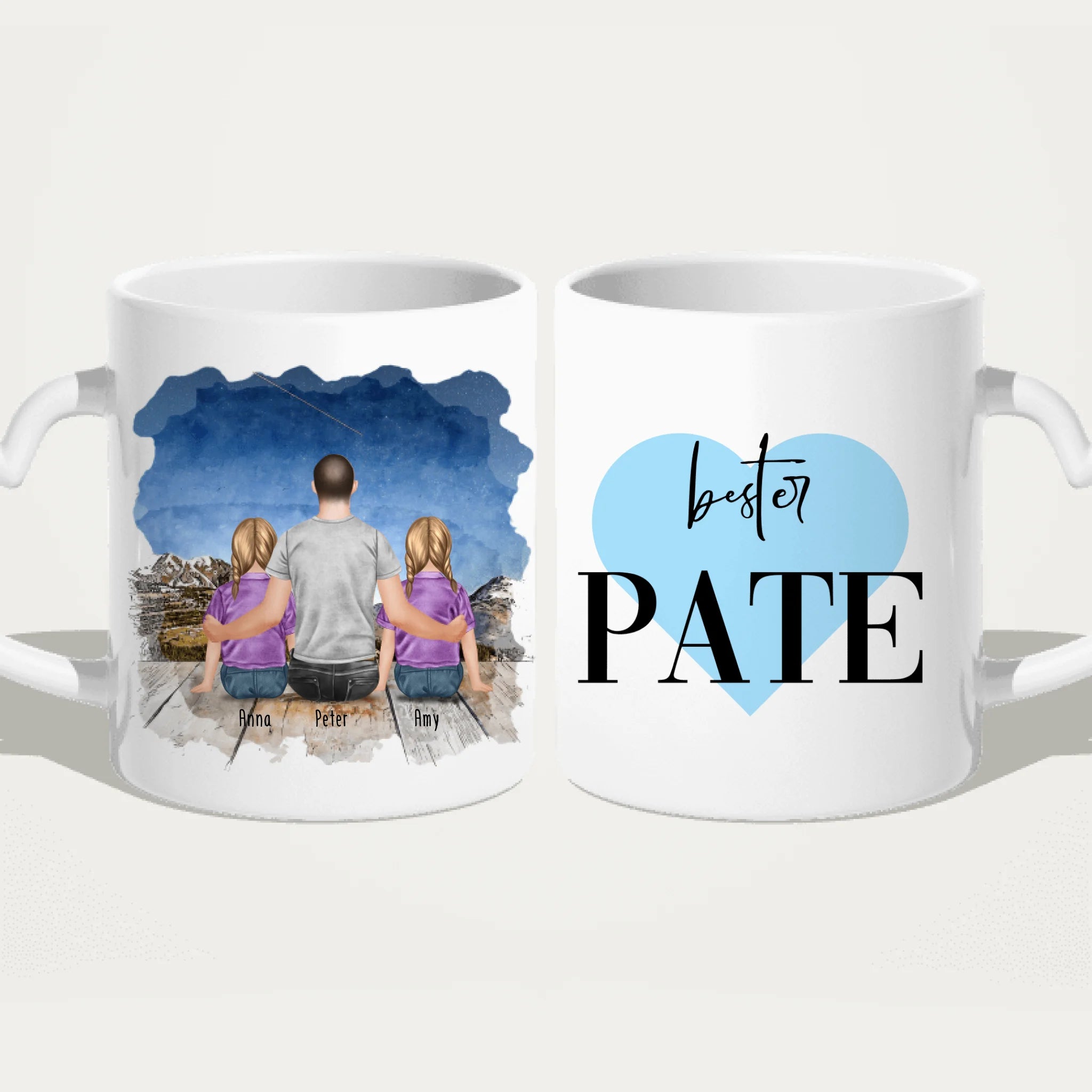 Personalisierte Tasse - Bester Pate (2 Kinder + 1 Mann)
