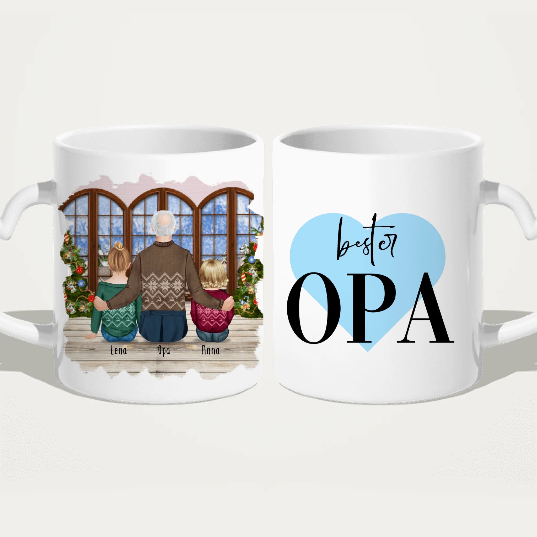 Personalisierte Tasse für Opa (1 Baby + 1 Kind + 1 Opa) - Weihnachtstasse