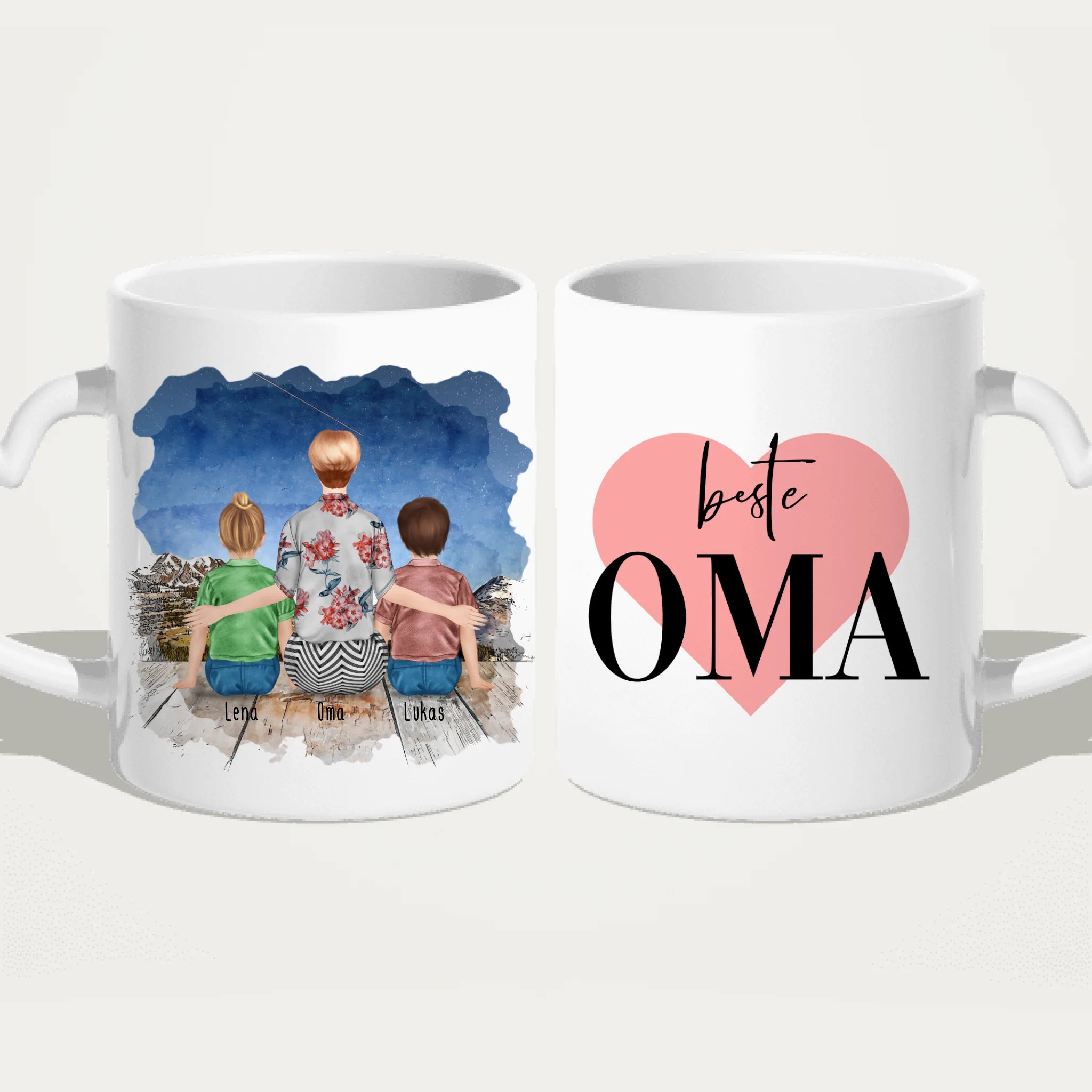 Personalisierte Tasse für Oma (2 Kinder + 1 Oma)