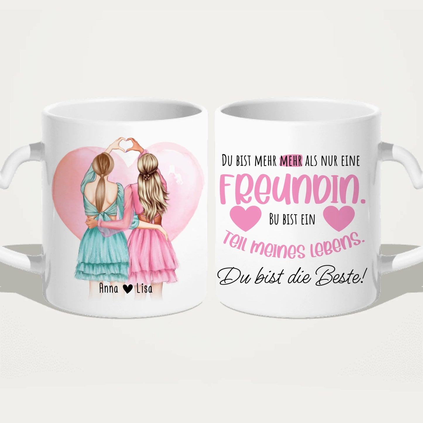 Personalisierte Tasse Beste Freundin (2 Freundinnen) - Herz mit Händen