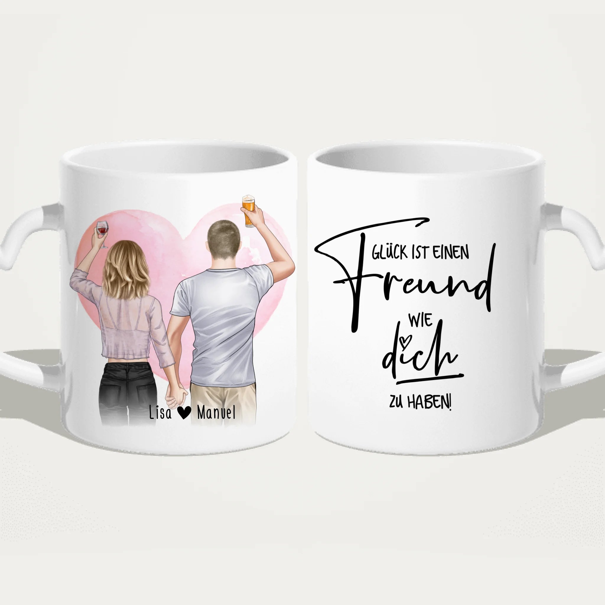 Personalisierte Tasse - Paar/Pärchen/Beste Freunde (1 Frau + 1 Mann stehend)