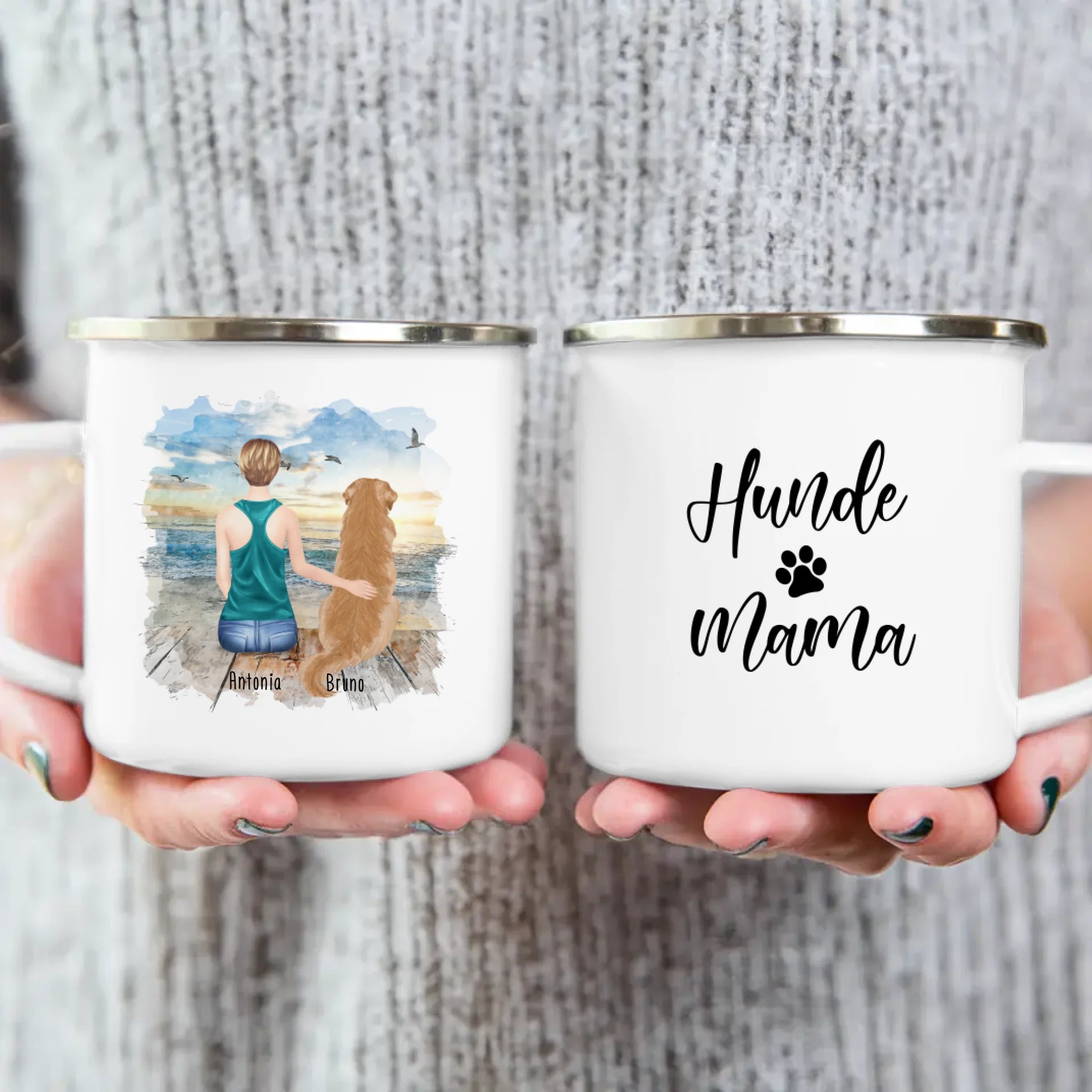 Personalisierte Tasse - 1 Frau + 1 Hund