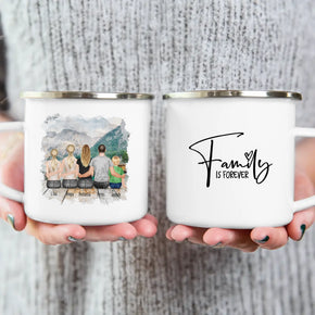 Personalisierte Tasse - 1 Teenagerin + 2 Frauen + 1 Mann + 1 Kind