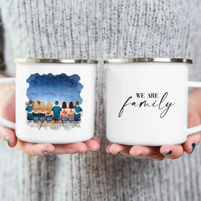 Personalisierte Tasse mit Familie (5 Frauen + 3 Männer)