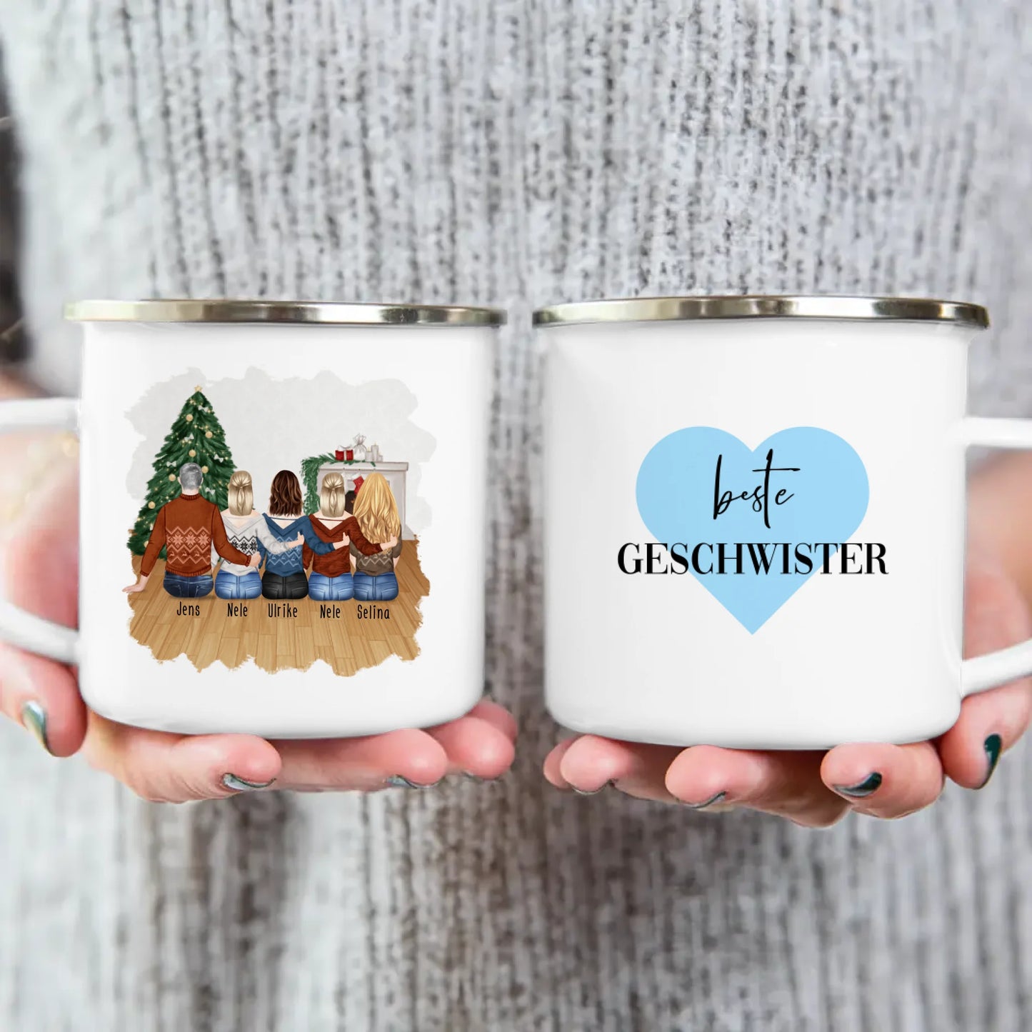 Personalisierte Tasse mit Bruder/Schwester (4 Schwestern + 1 Bruder) - Weihnachtstasse