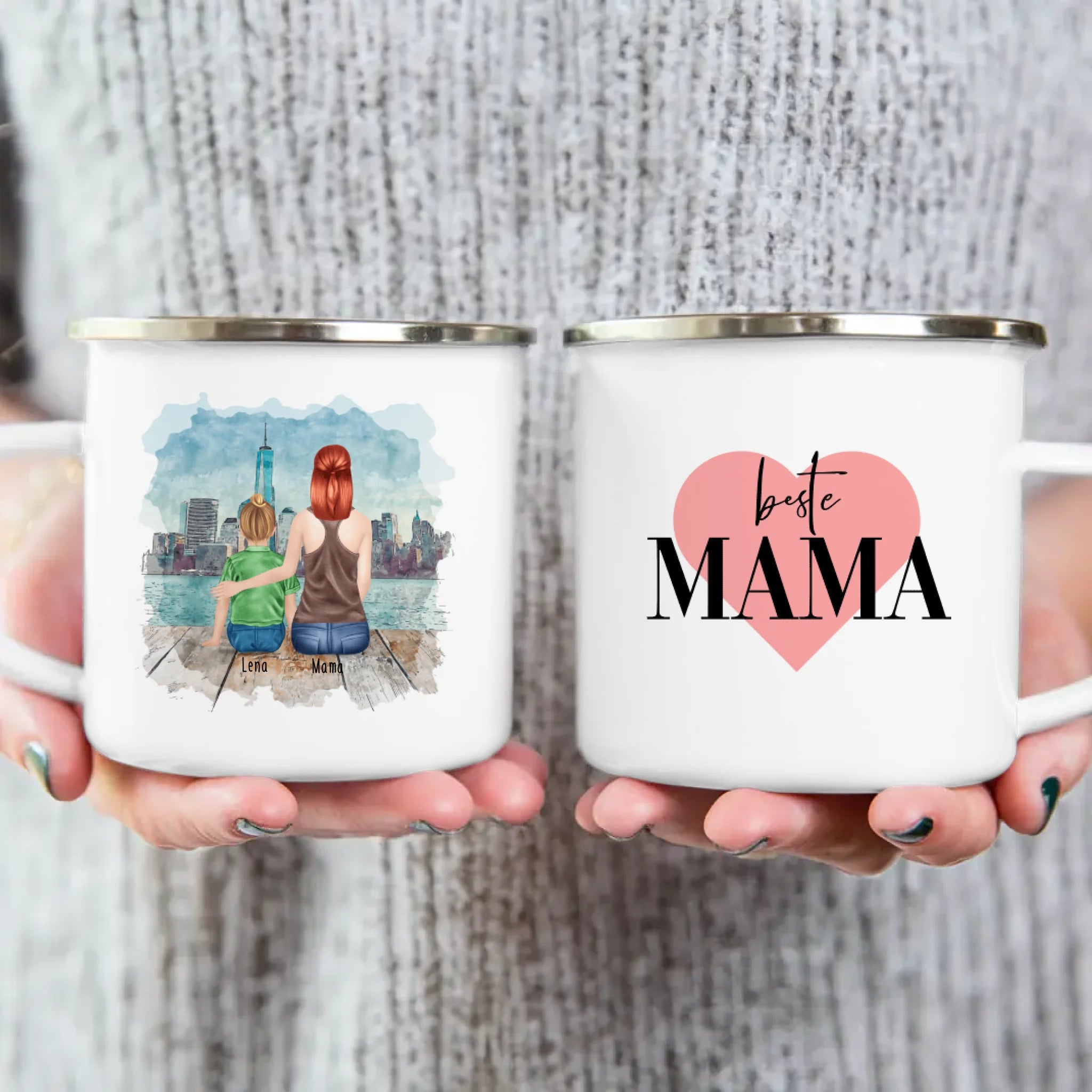 Personalisierte Tasse mit Mutter und Kind (1 Kind + 1 Mutter)