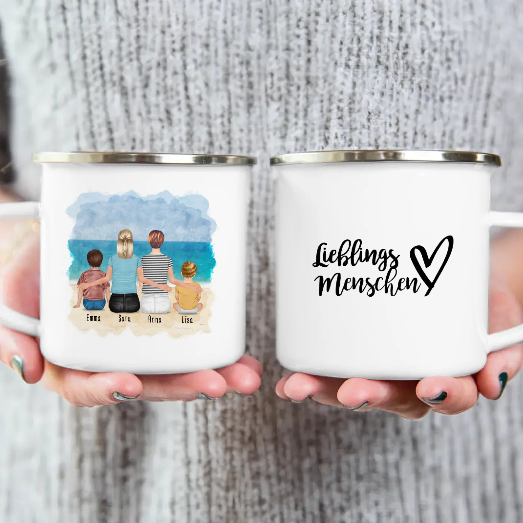 Personalisierte Tasse - 2 Frauen + 1 Kind + 1 Baby
