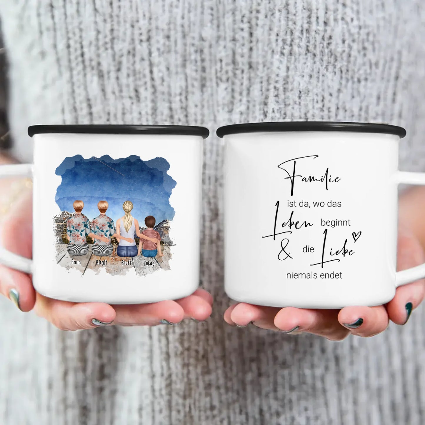 Personalisierte Tasse - 4 Generationen - Uroma, Oma, Mama, Kind