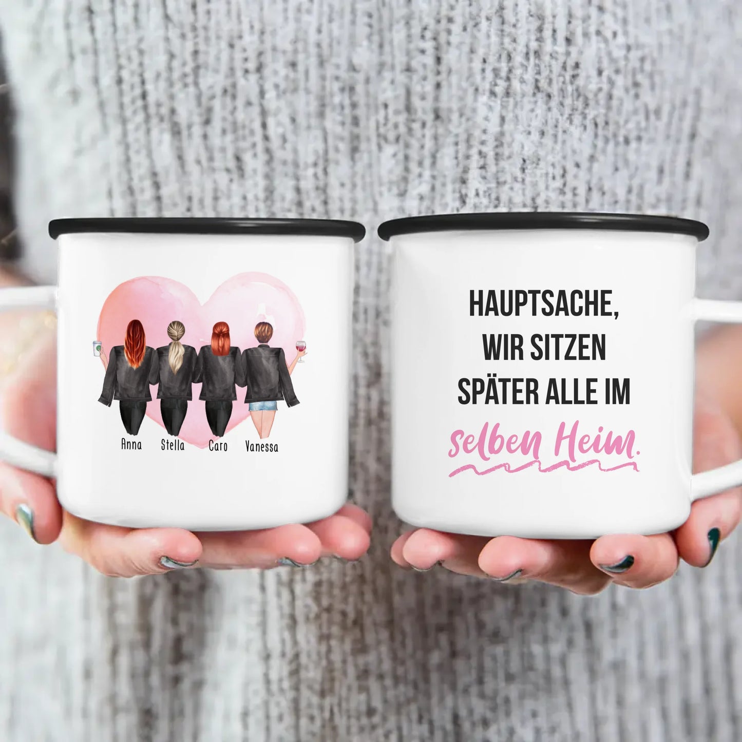 Personalisierte Tasse - Beste Freundinnen mit Jacken (4 Freundinnen)