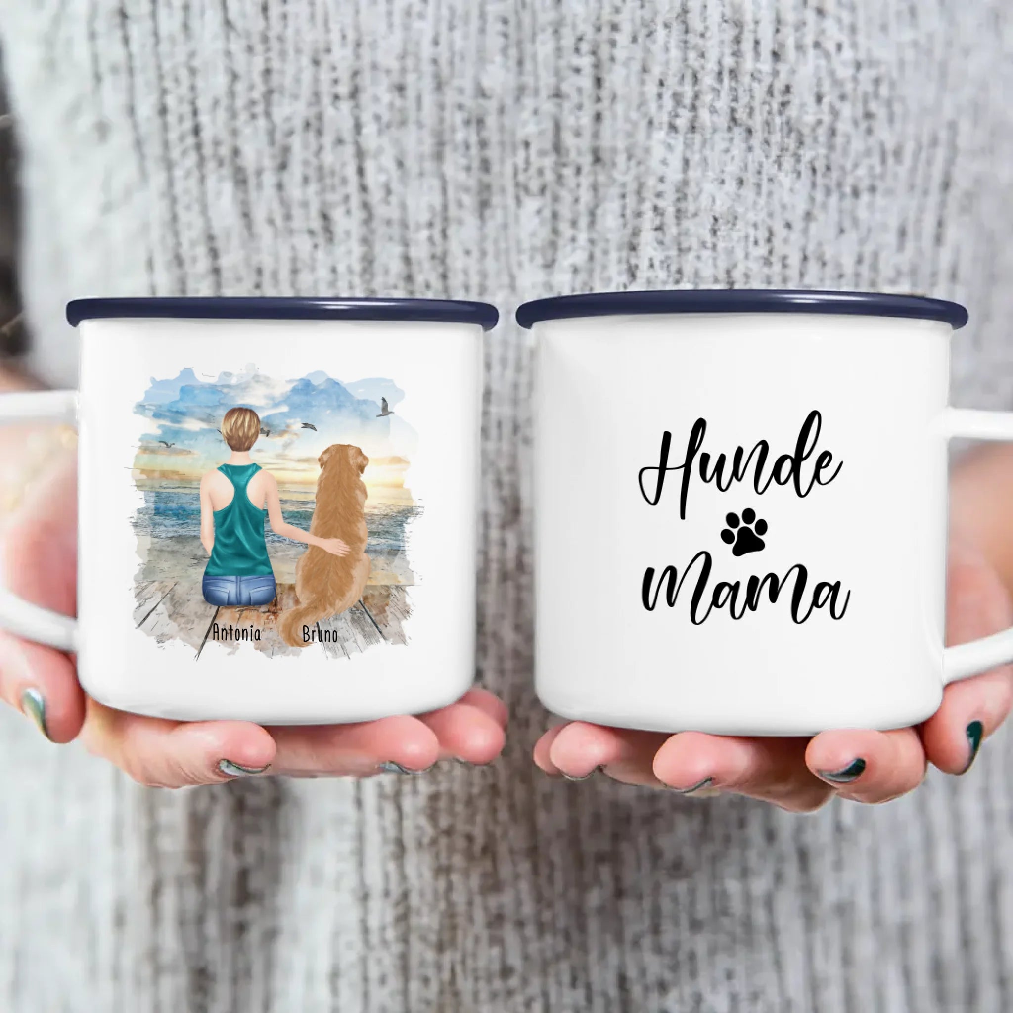 Personalisierte Tasse - 1 Frau + 1 Hund