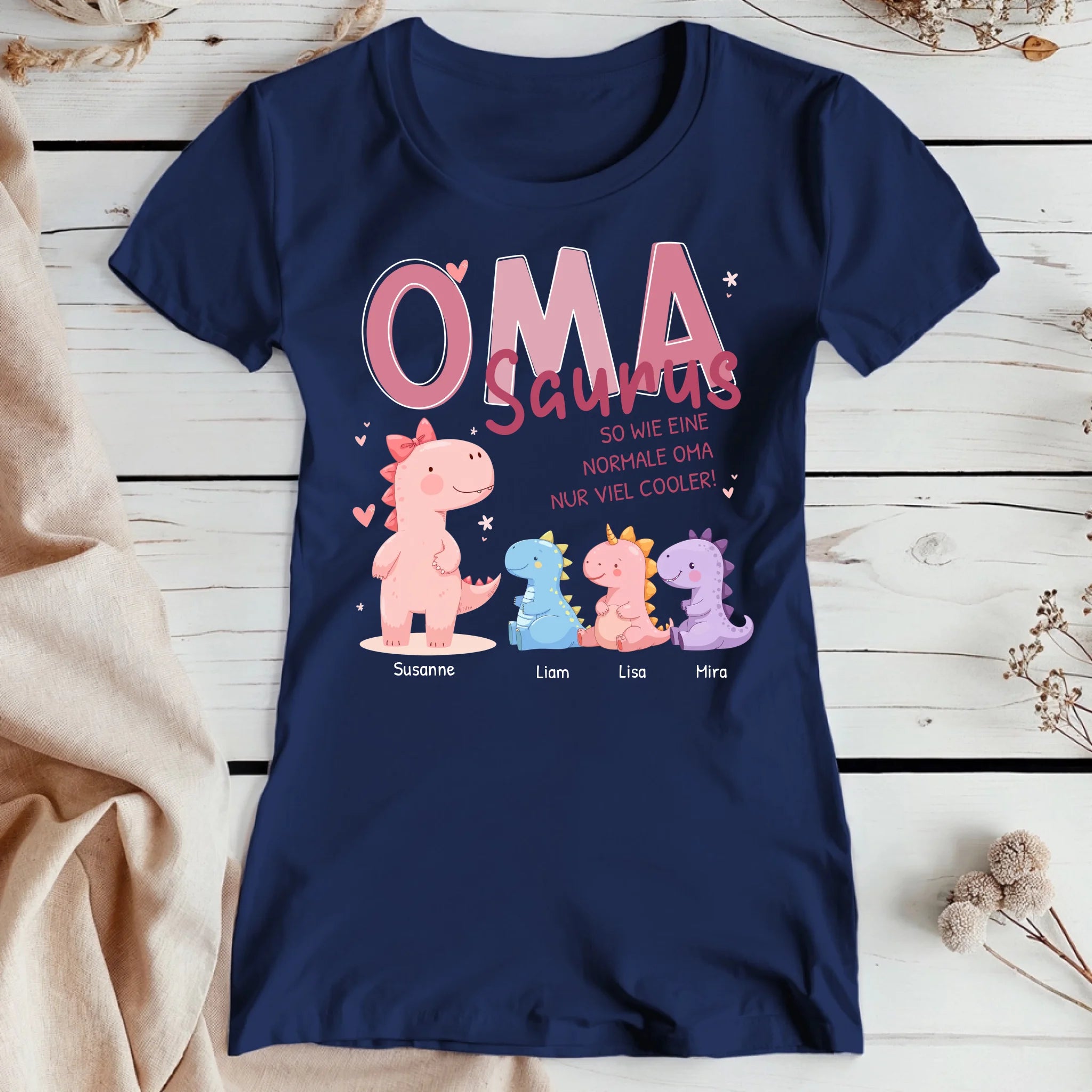 Personalisiertes T-Shirt - Omasaurus mit 1-10 Kindern