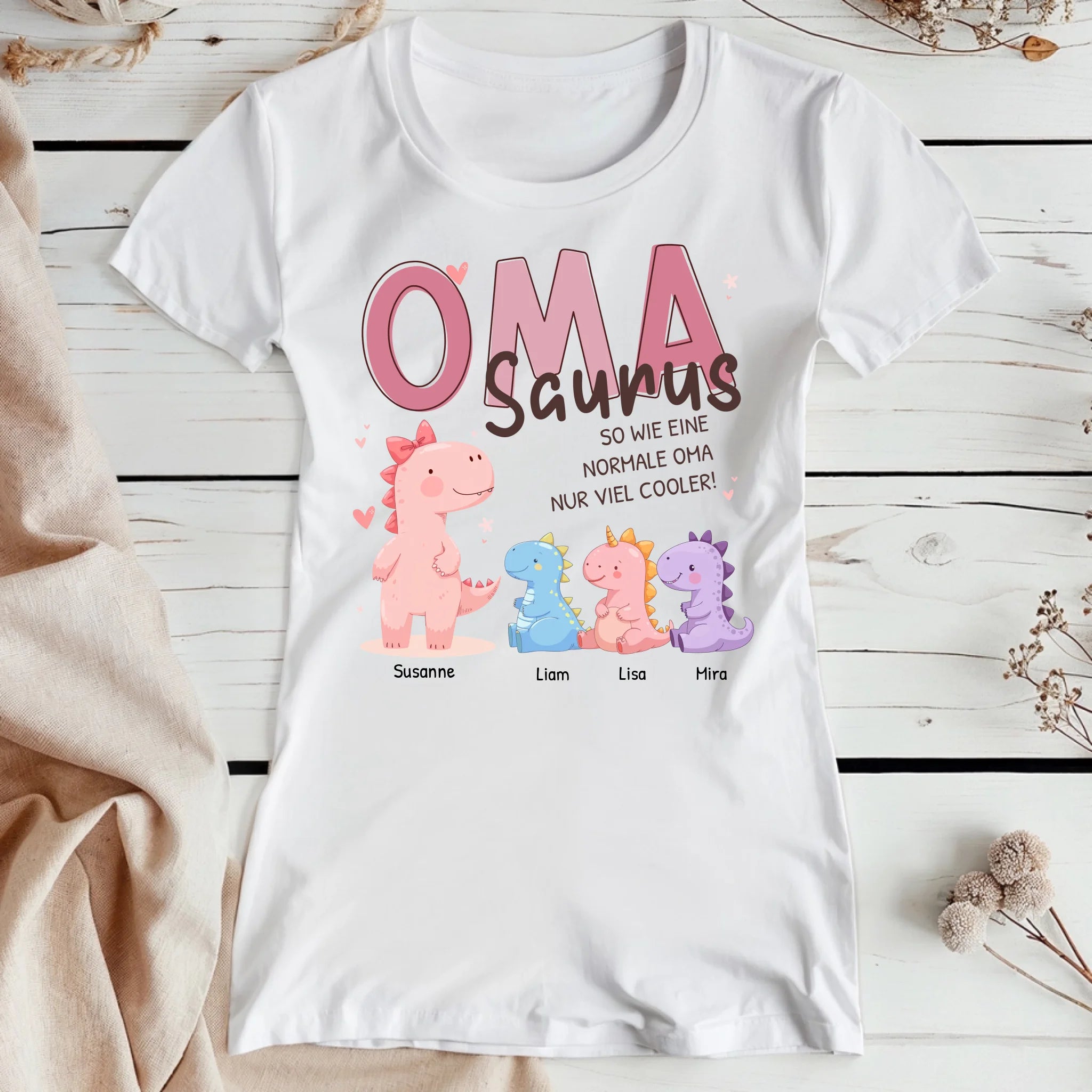 Personalisiertes T-Shirt - Omasaurus mit 1-10 Kindern