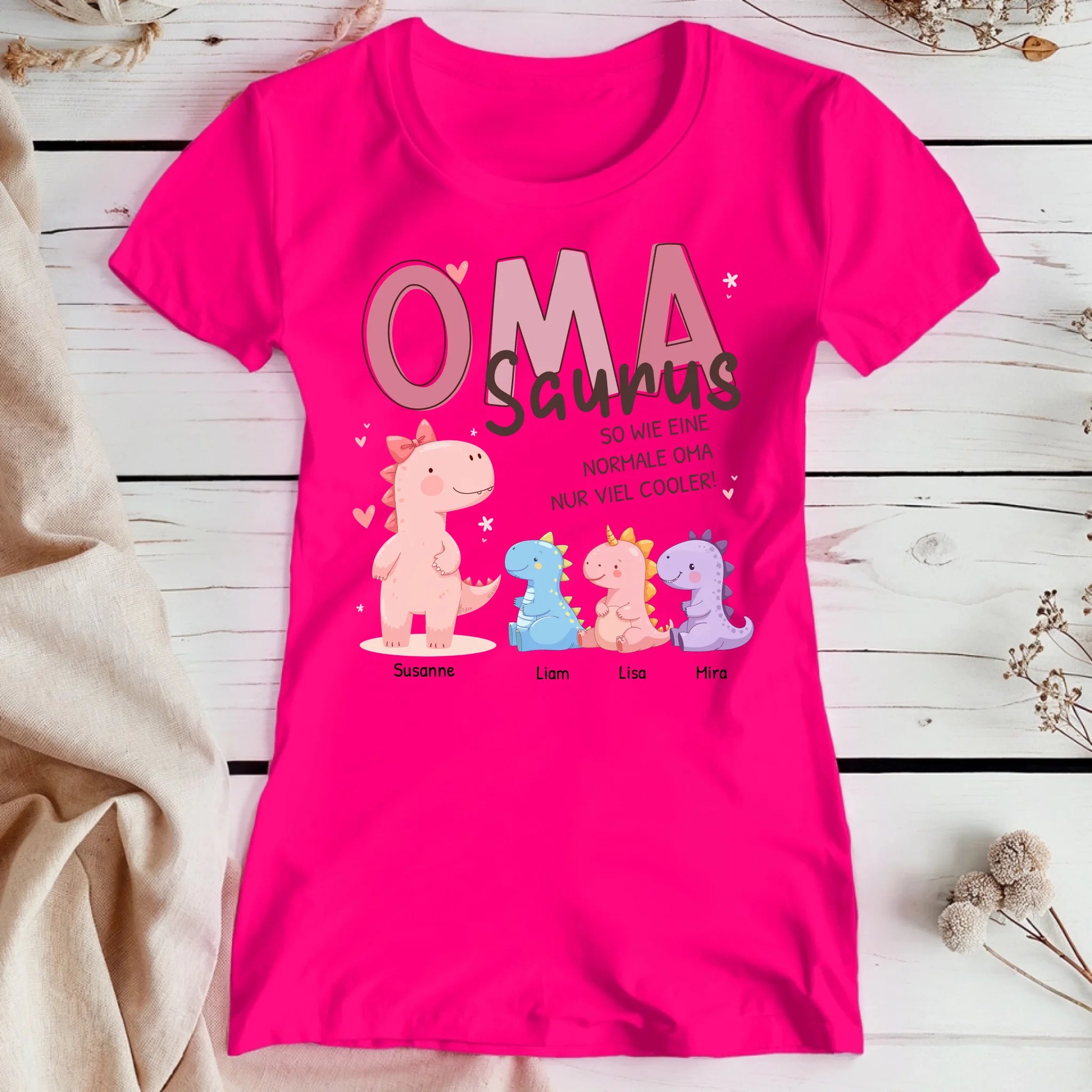 Personalisiertes T-Shirt - Omasaurus mit 1-10 Kindern