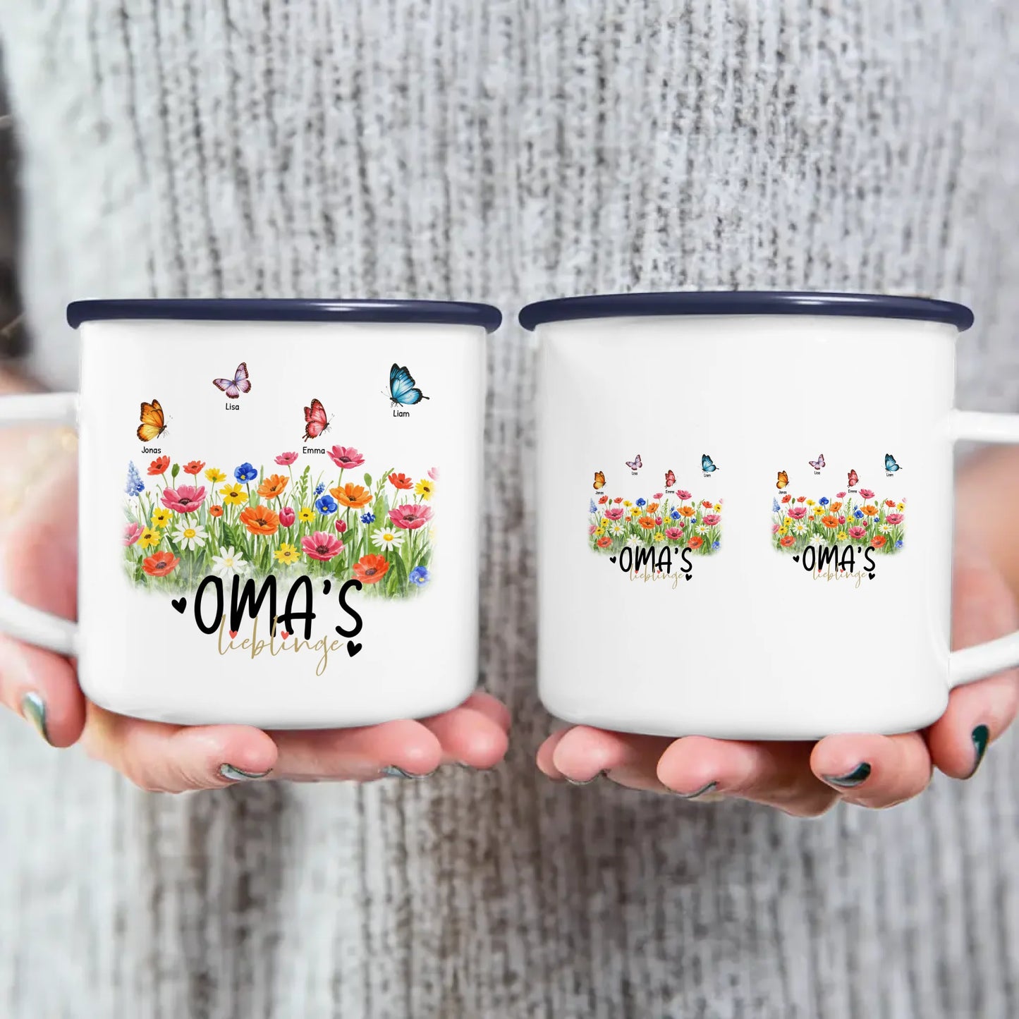 Personalisierte Tasse  - Oma's Garten mit 1-10 Schmetterlingen