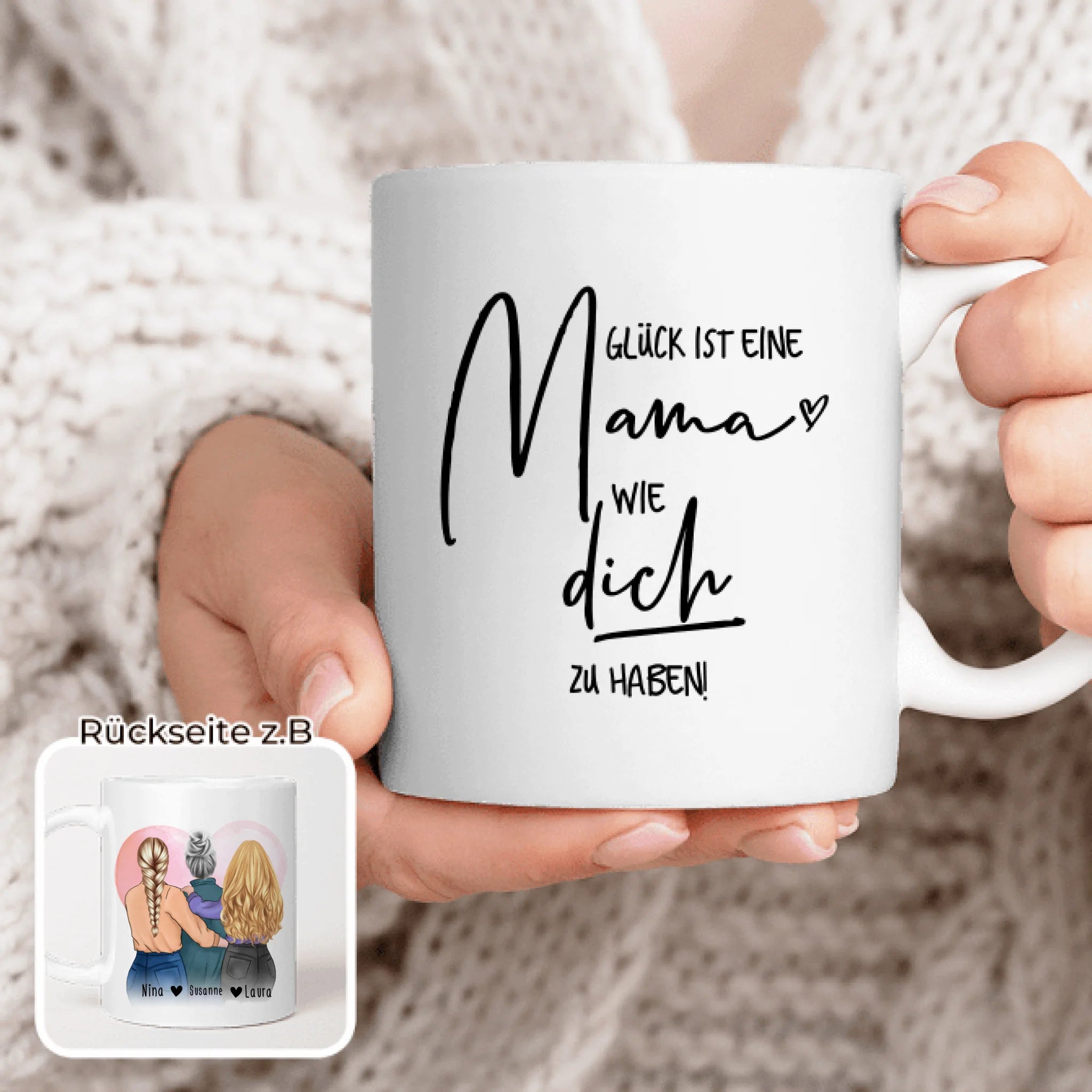 Personalisierte Tasse - Mutter/Mama + 2 Töchter (stehend)