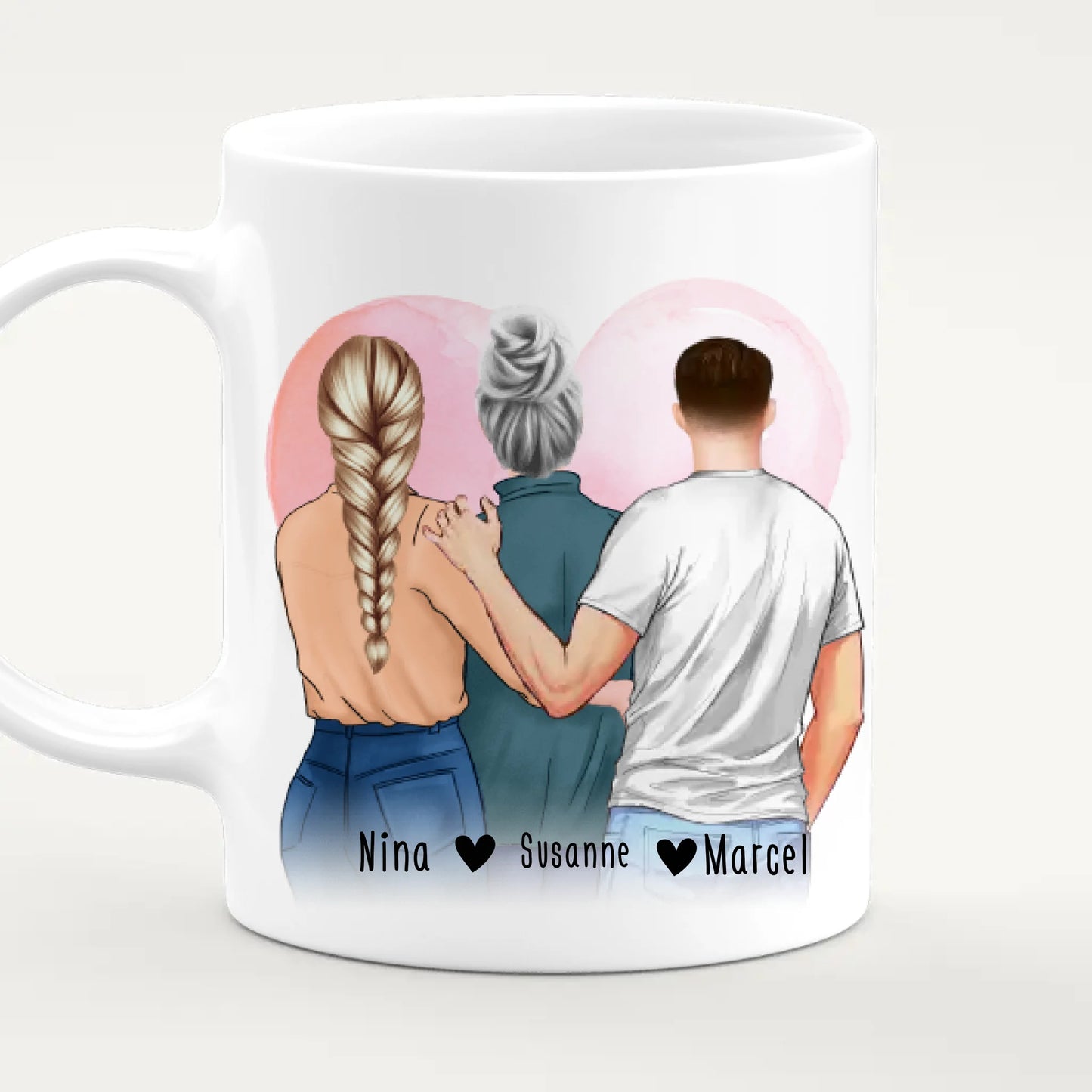 Personalisierte Tasse - Mutter/Mama + 1 Tochter + 1 Sohn (stehend)