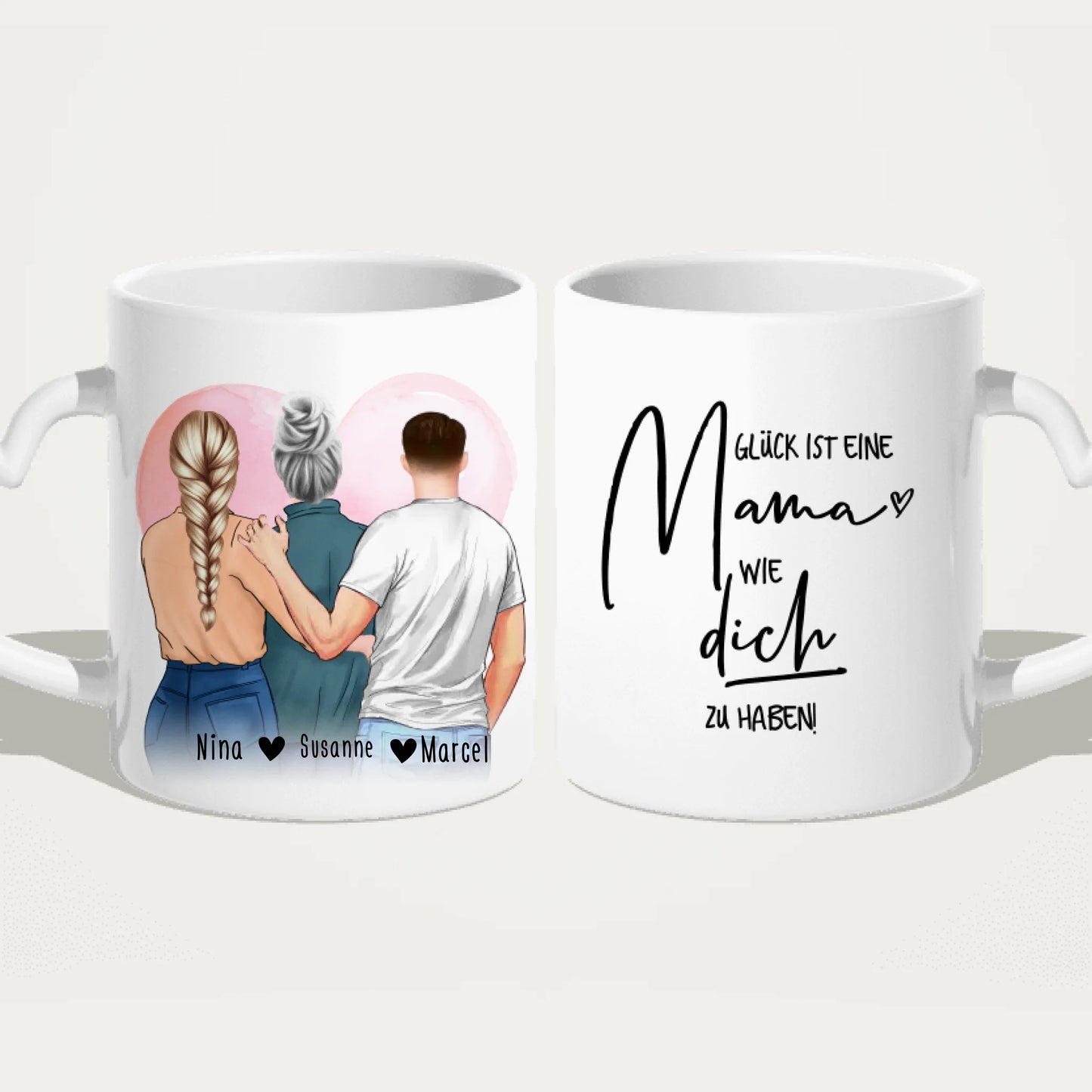 Personalisierte Tasse - Mutter/Mama + 1 Tochter + 1 Sohn (stehend)