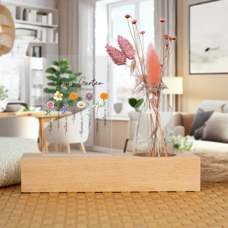 Personalisierter Trockenblumenständer - Omas Garten mit 1-8 Blumen/Namen