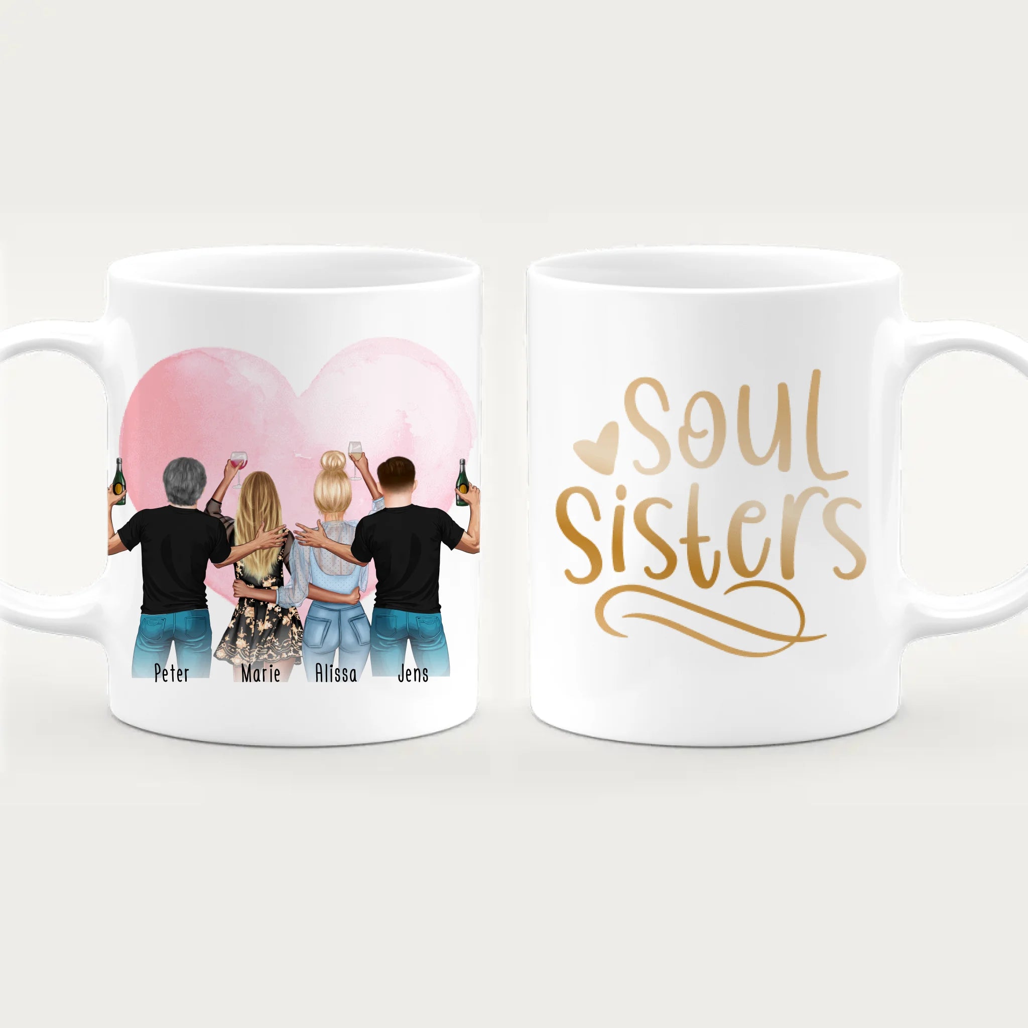 Personalisierte Tasse - Beste Freunde mit 2 Frauen + 2 Männer - stehend