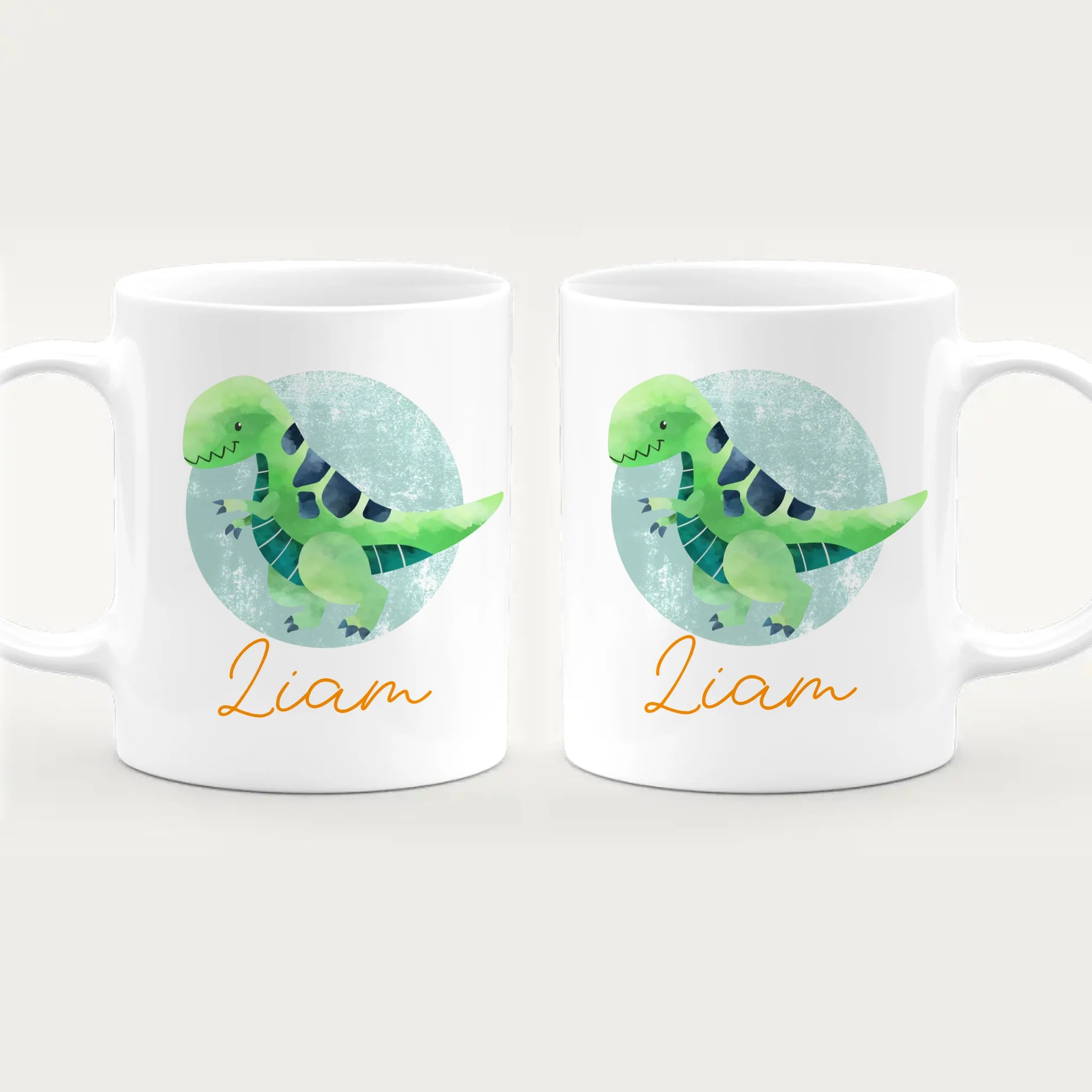 Personalisierte Kindertasse mit Dino und Namen