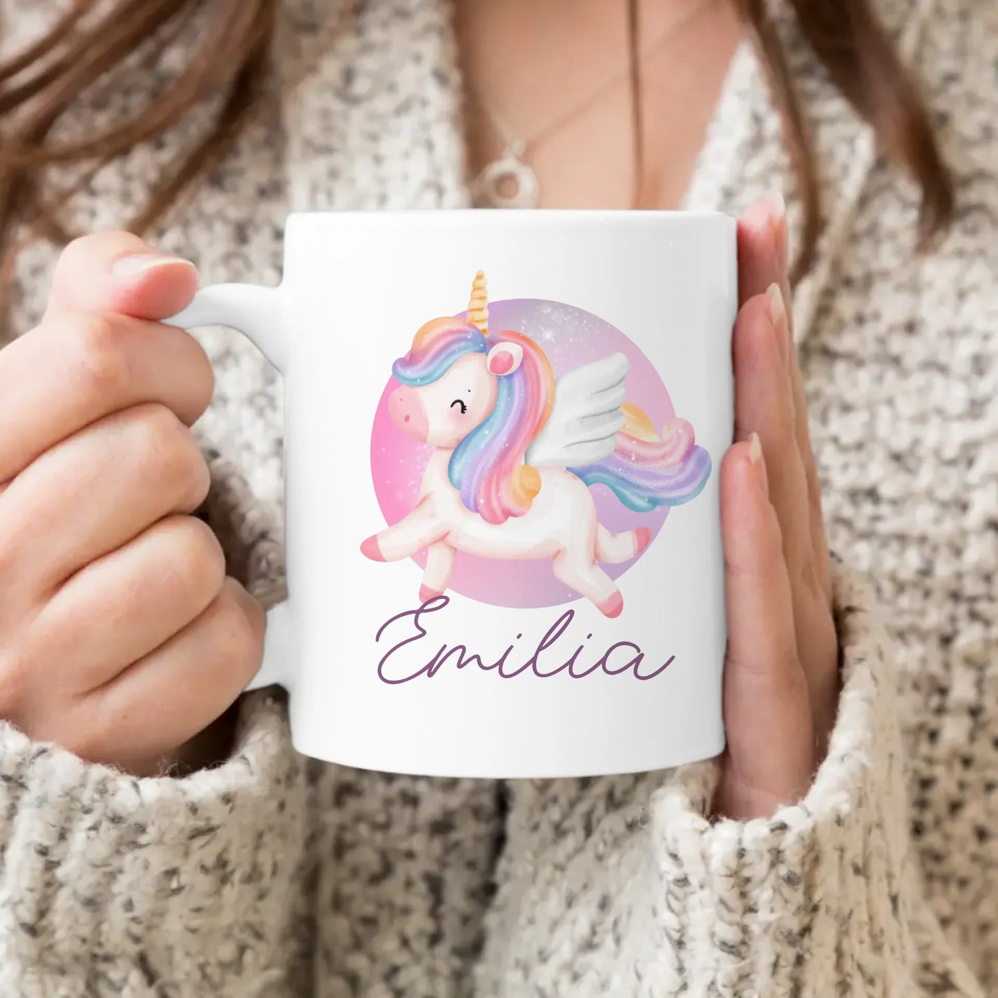 Personalisierte Kindertasse mit Einhorn und Namen