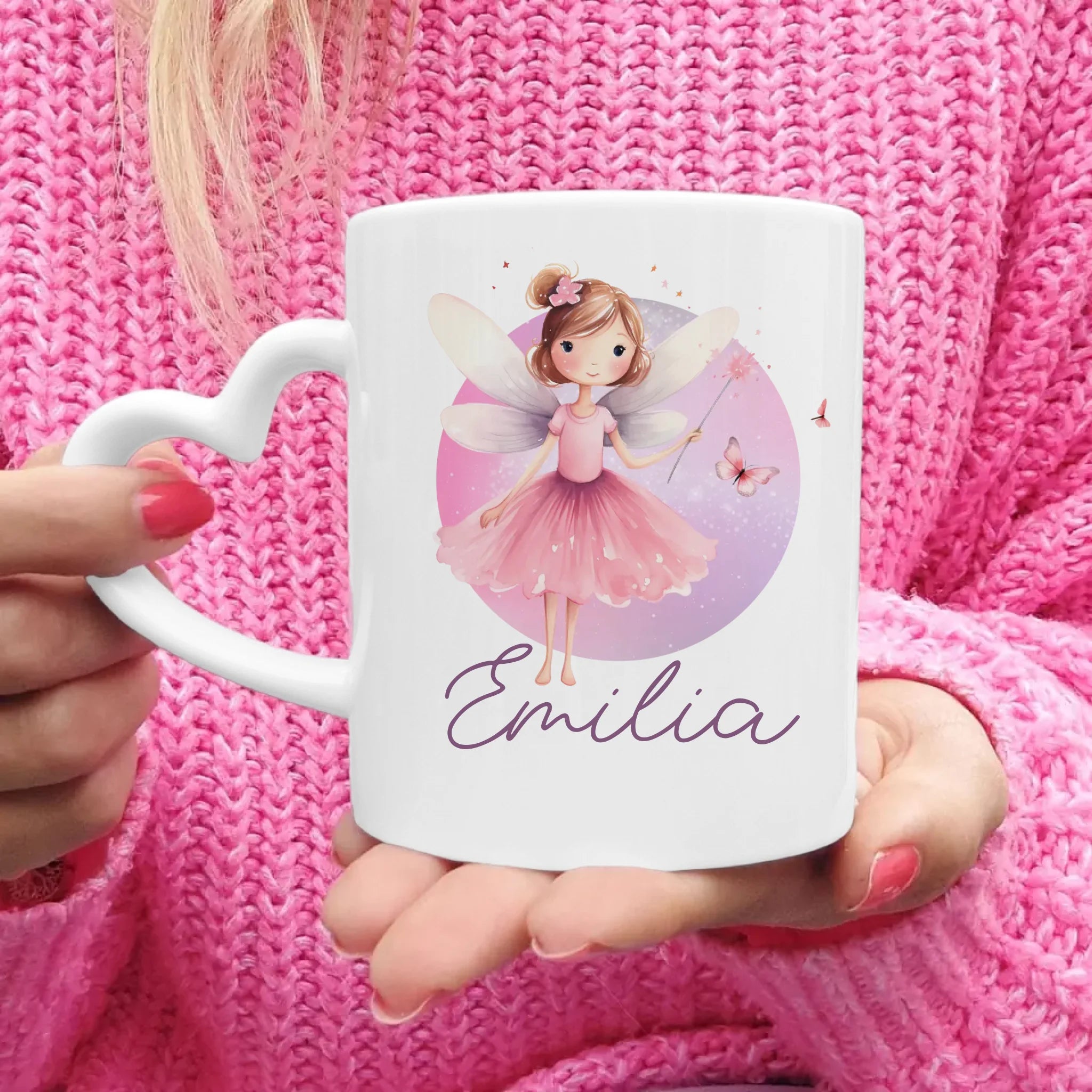 Personalisierte Kindertasse mit Fee und Namen