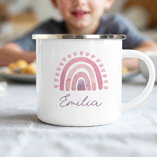 Personalisierte Kindertasse mit Regenbogen und Namen