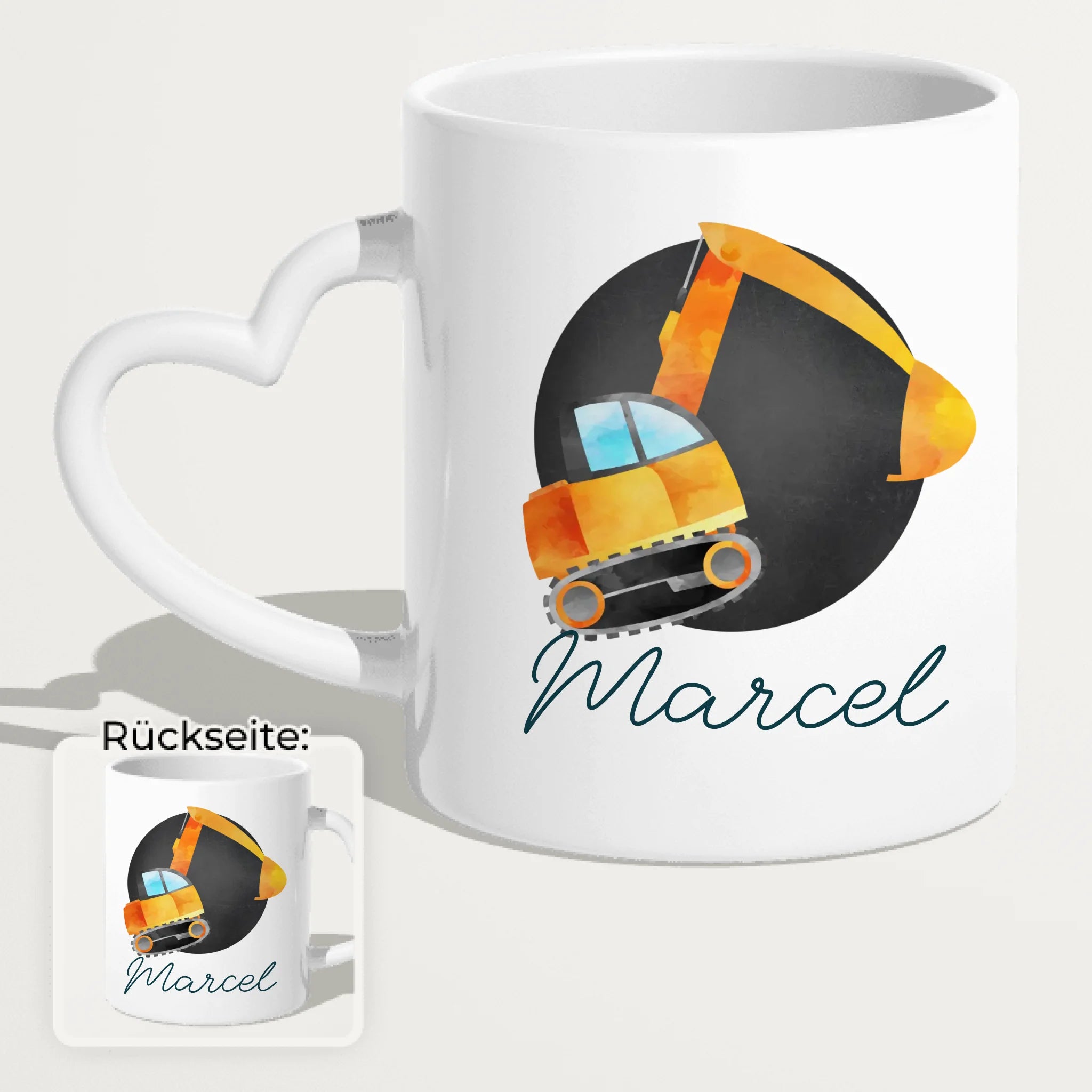 Personalisierte Kindertasse mit Bagger und Namen